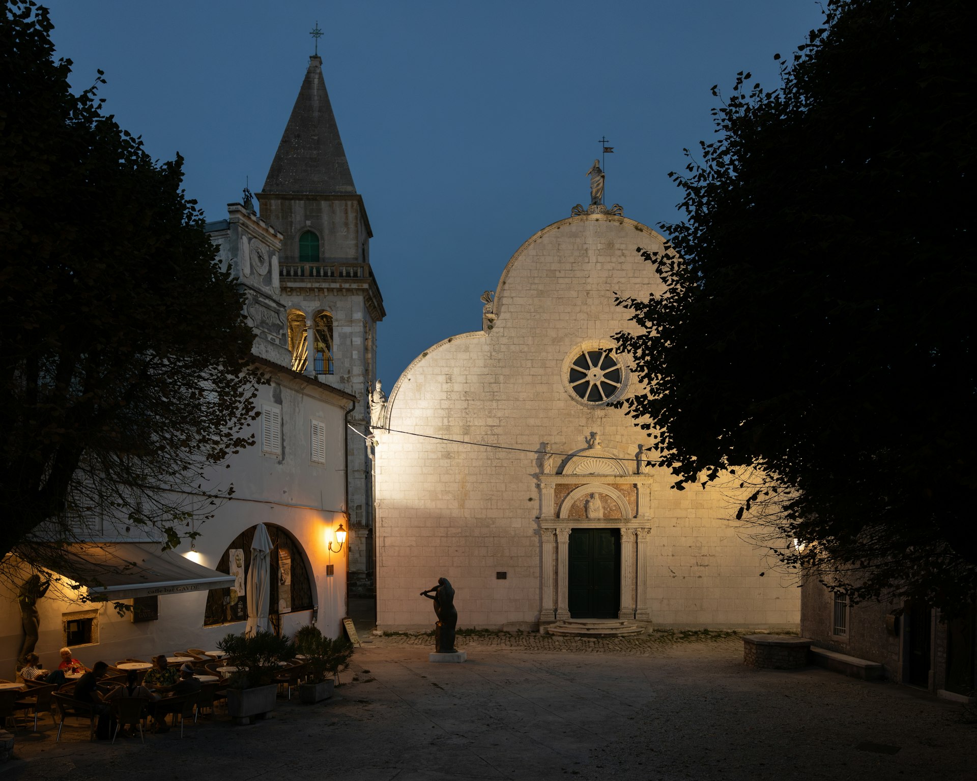 Main town square and facade of the church in Osor, Cres, Croatia