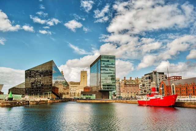 Buildings along the waterfront by the River Mersey, Liverpool, England, United Kingdom