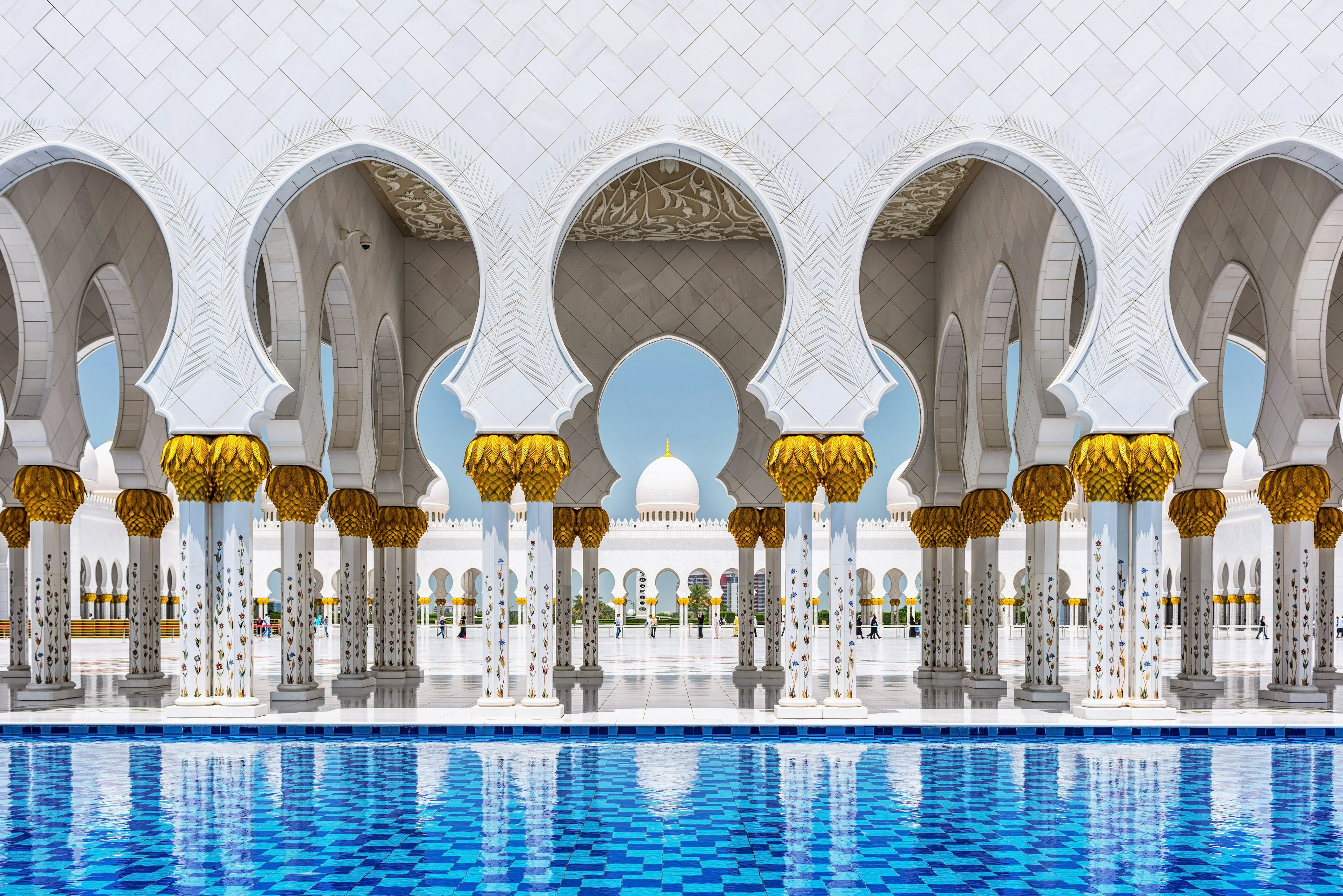 A set of arches at Sheikh Zayed Grand Mosque in Abu Dhabi, United Arab Emirates