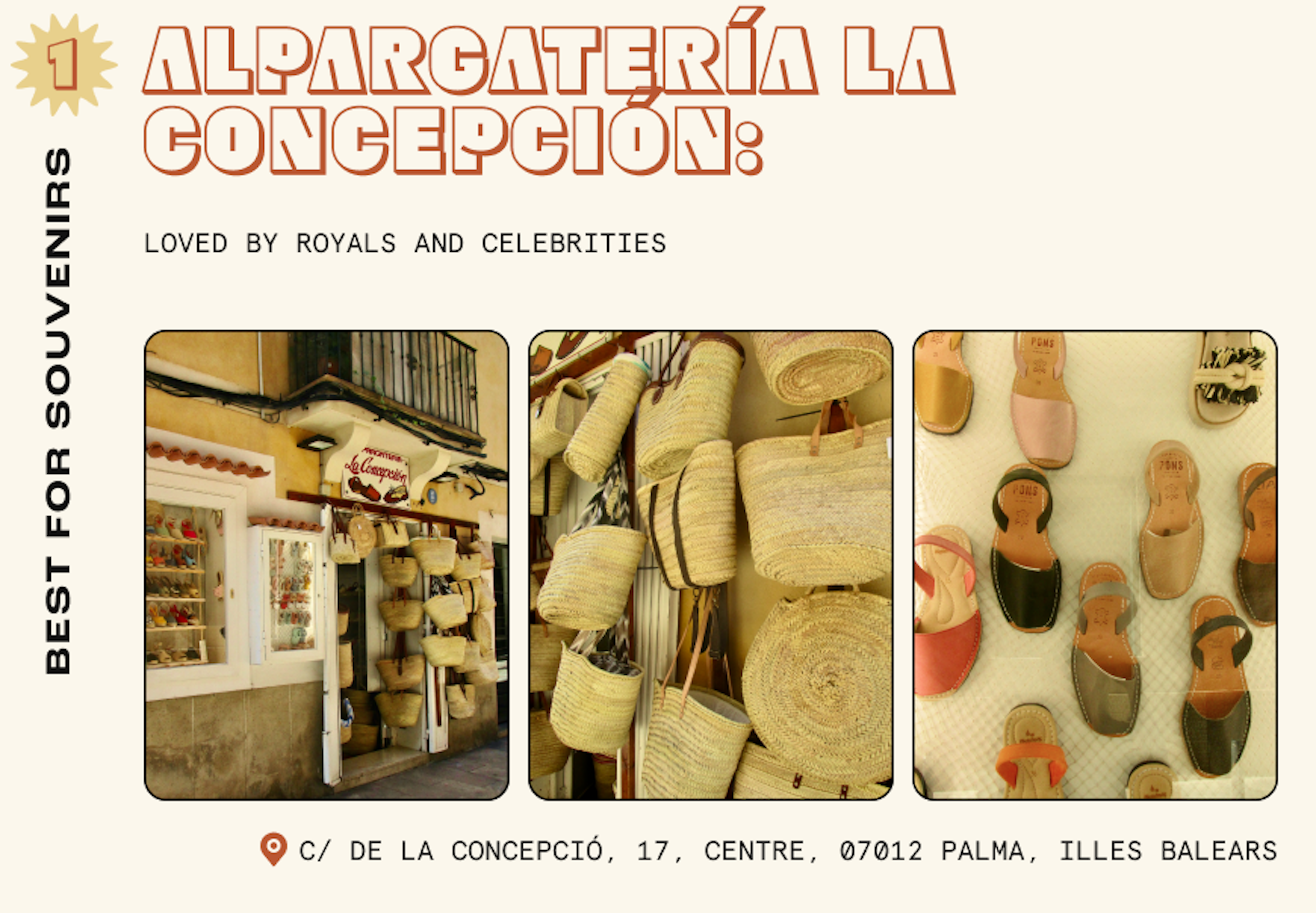 Rope-made espadrilles and straw bags on display in a Palma gift shop