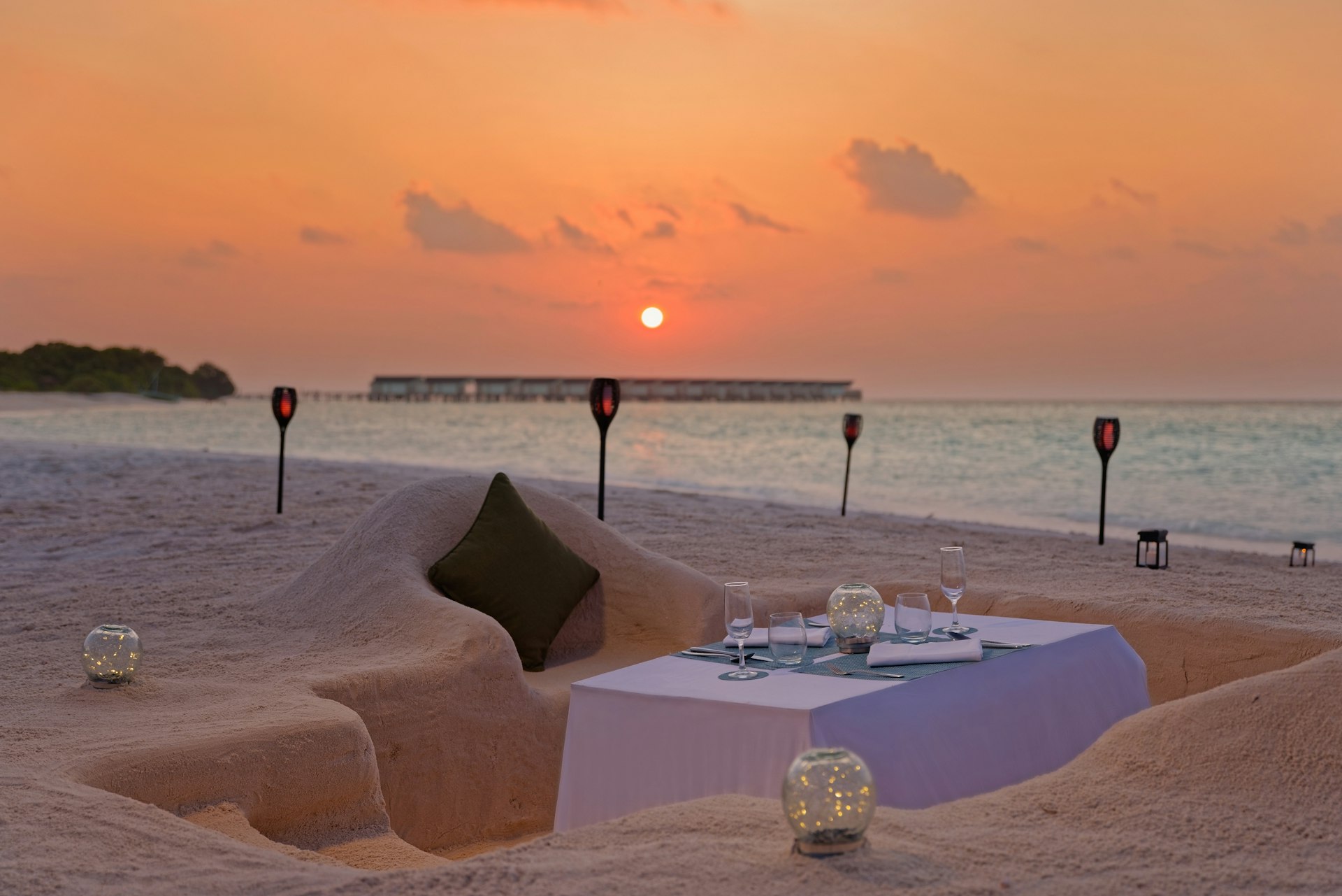 A table made from sand for private dining at Amari Raaya Maldives, the Maldives