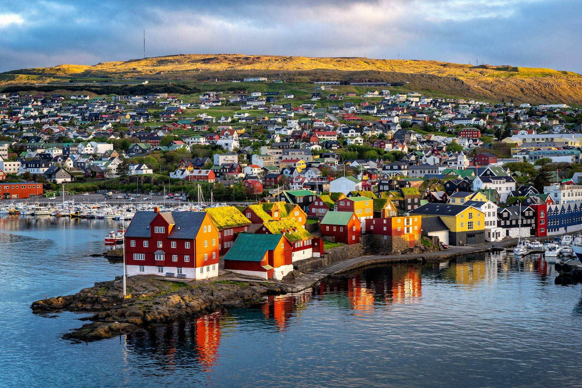 Sunrise scene of capital city Torshavn in Faroe Islands in North Atlantic