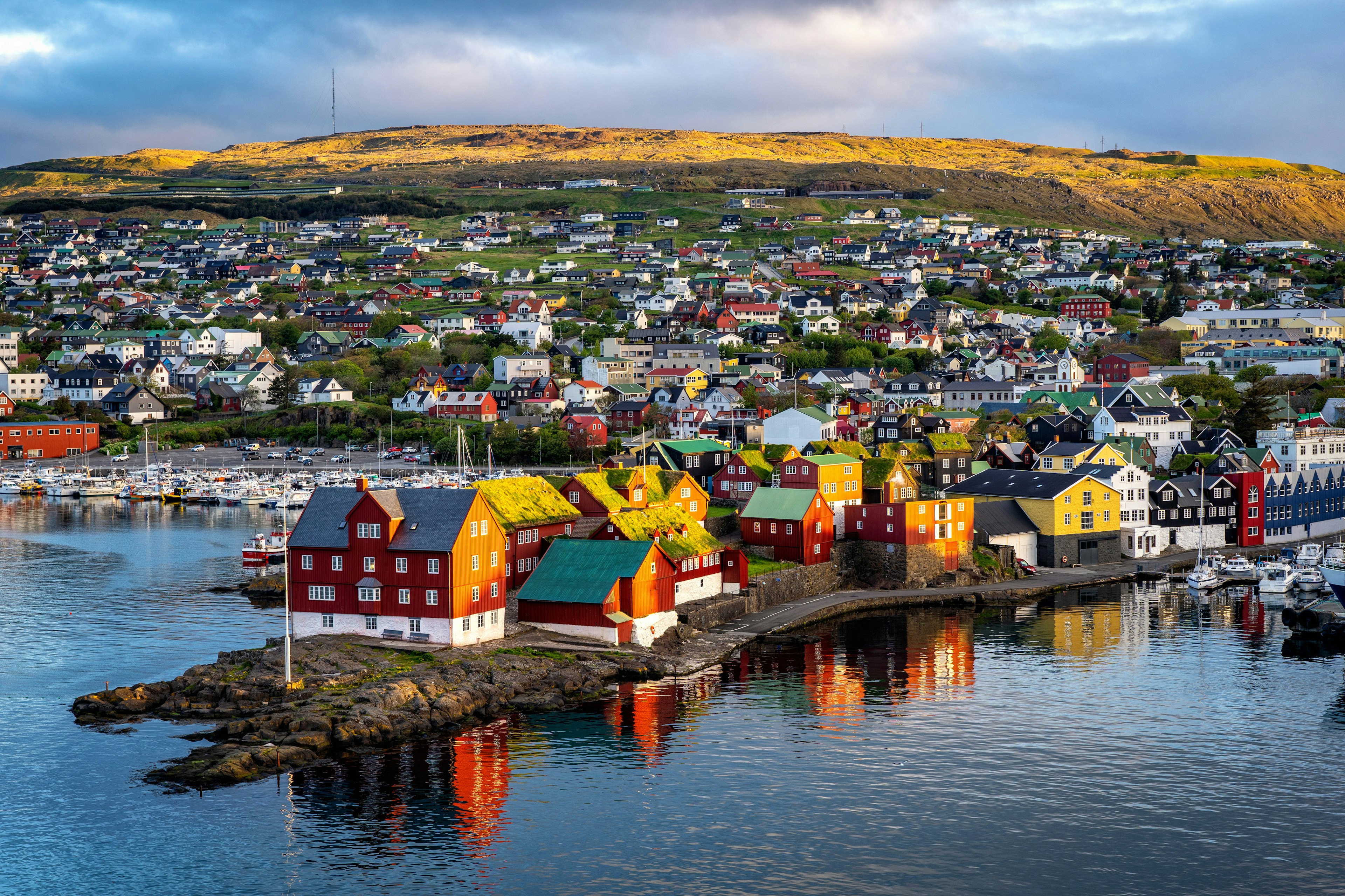 Sunrise scene of capital city Torshavn in Faroe Islands in North Atlantic