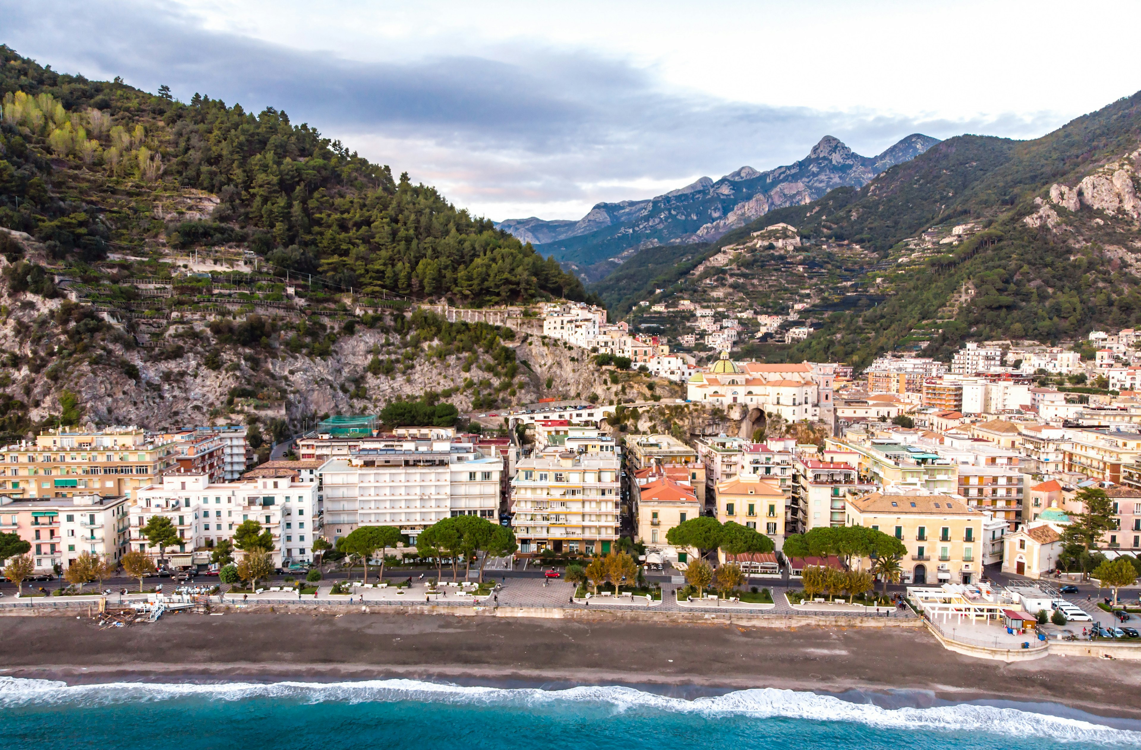 A coastal town built close to cliffs