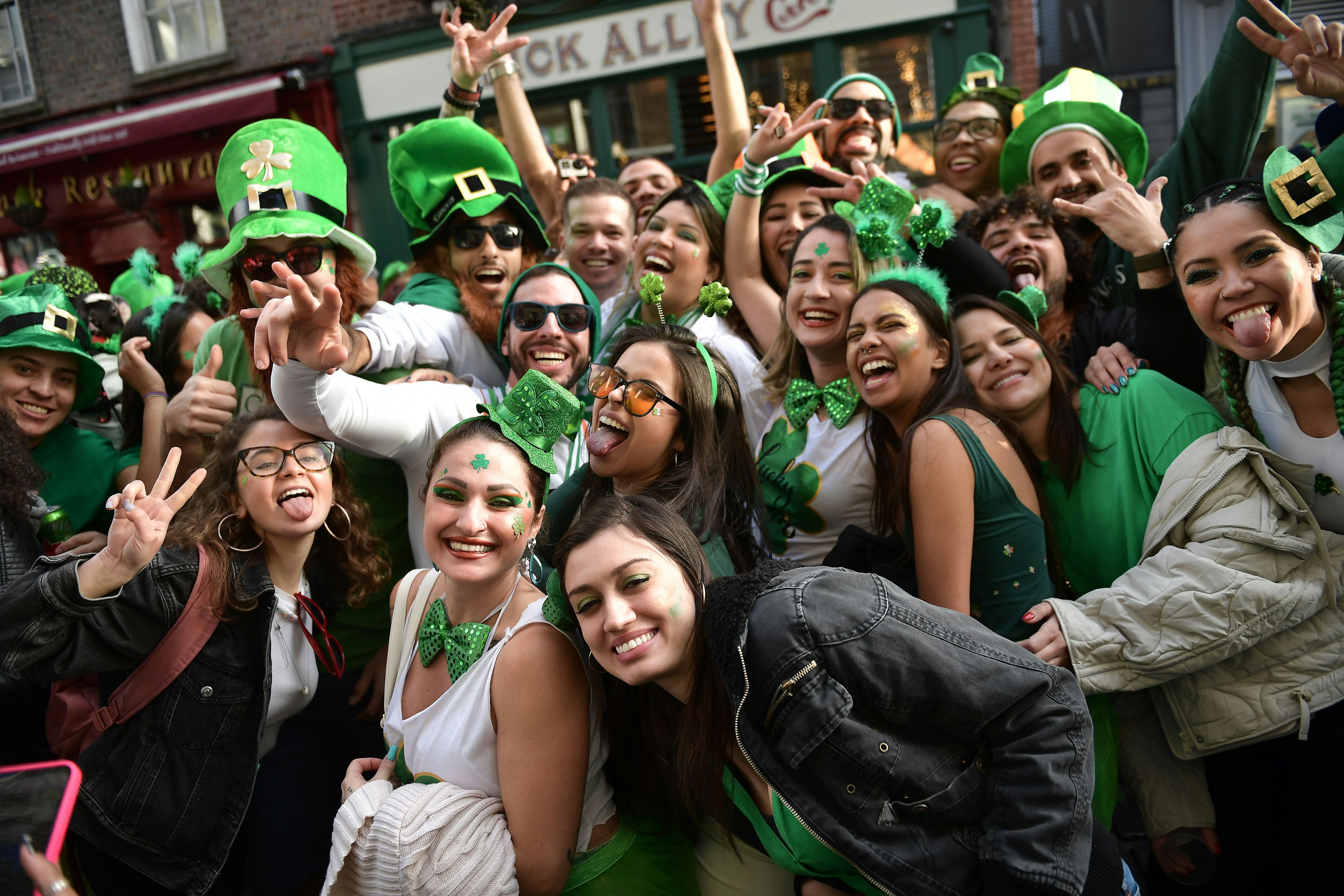 Thousands of revellers pack the Templebar district following the St Patrick's Day parade