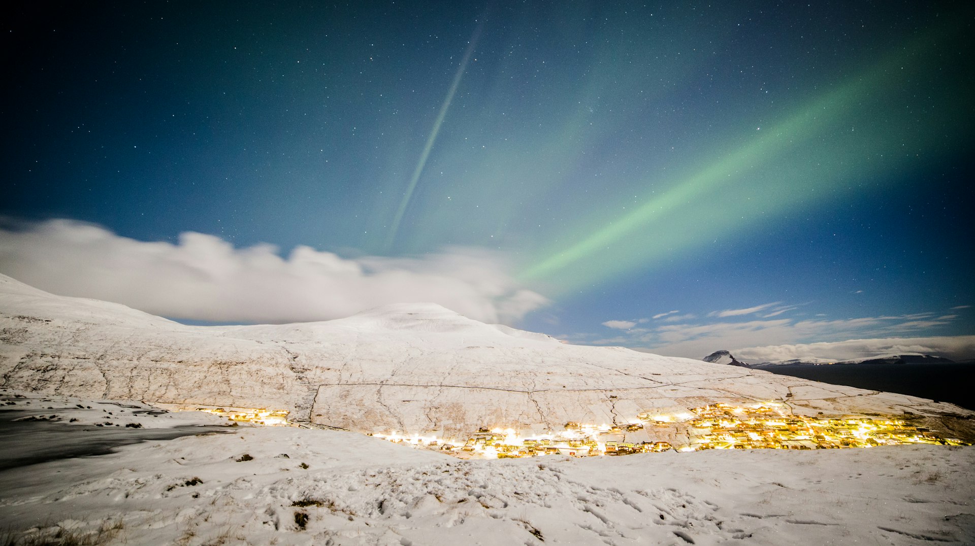 Faroe Islands Snow and Northern Lights