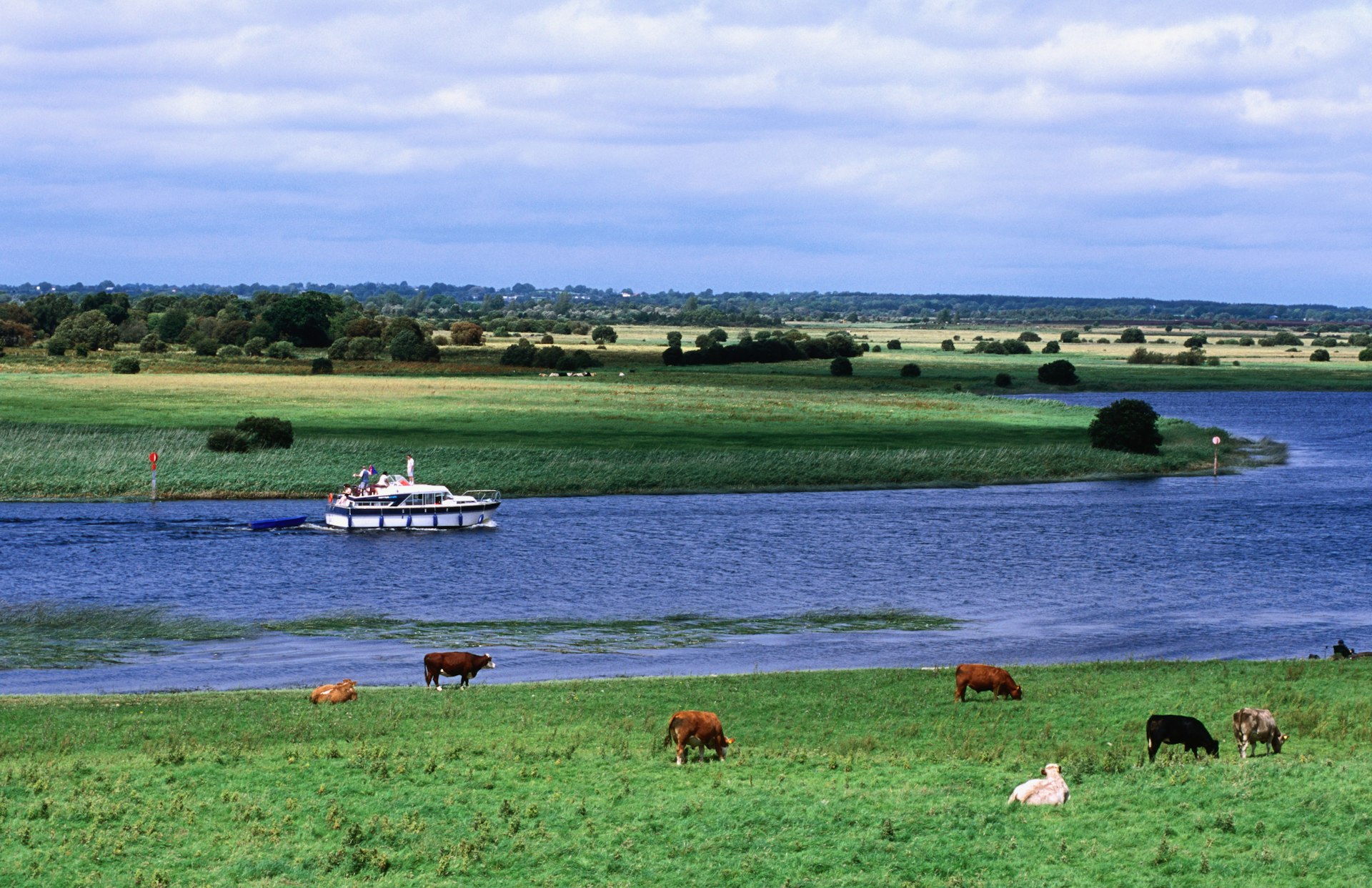 A boat on the River Shannon, Clonmacnoise, County Offaly, Ireland, Europe