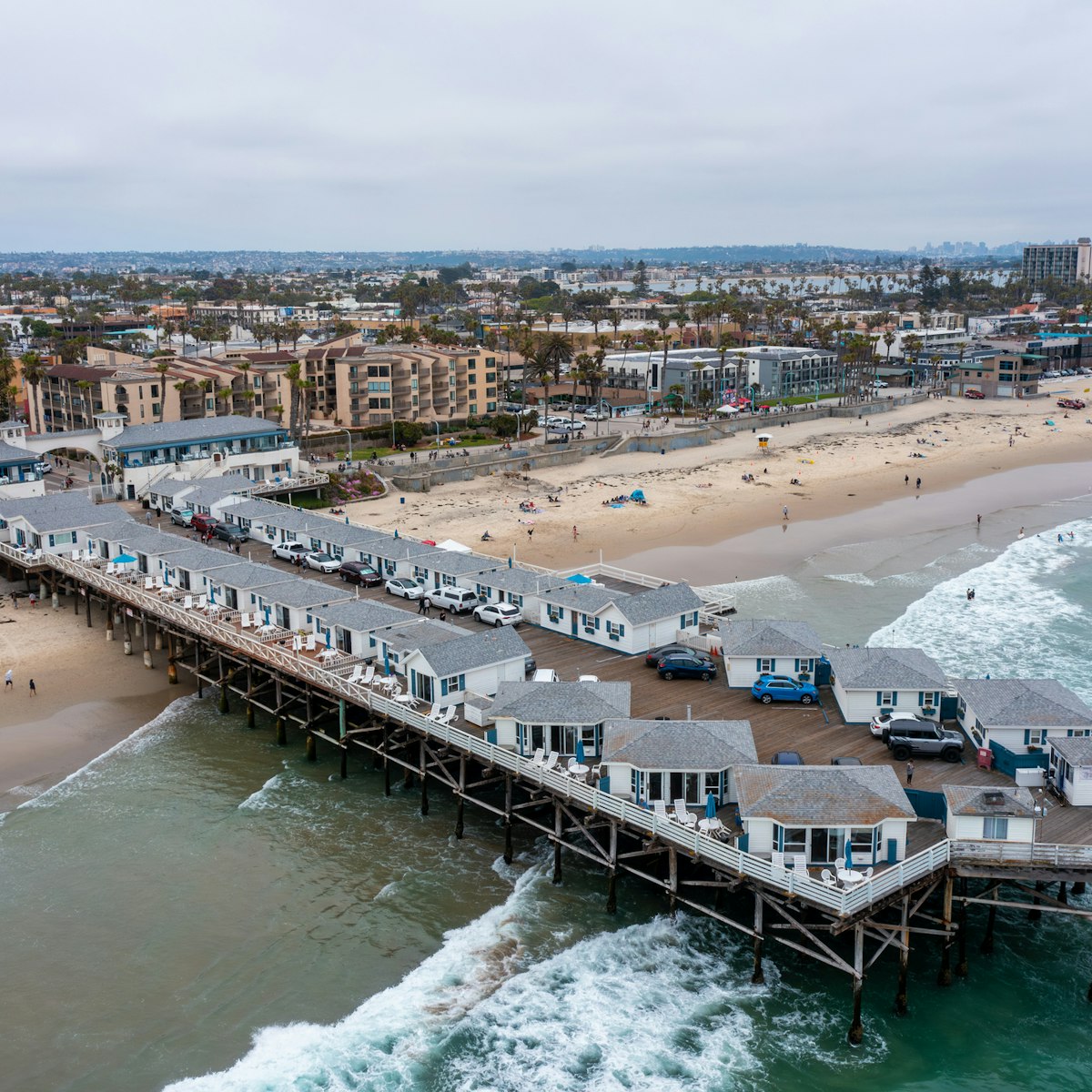 Aerial View of the Crystal Pier in Pacific Beach on an Overcast Day San Diego California
1497644165
