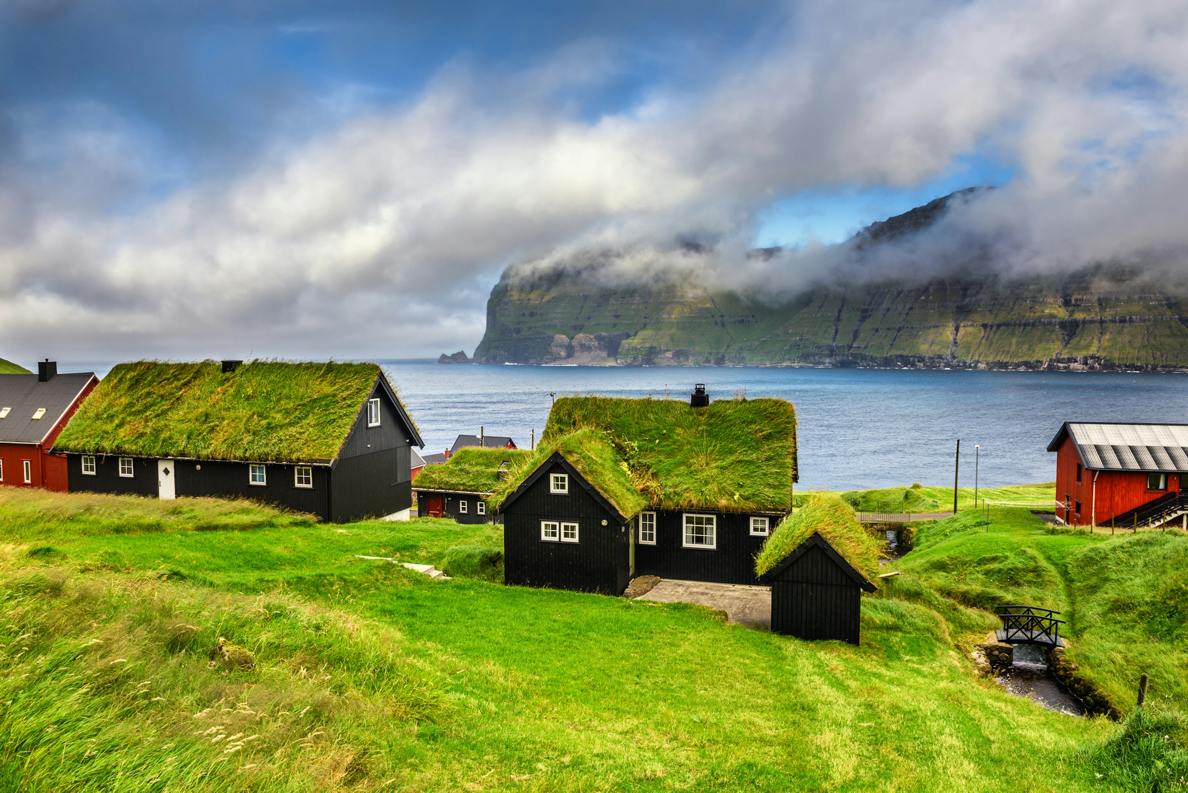 Village of Mikladalur located on the island of Kalsoy, Faroe Islands, Denmark