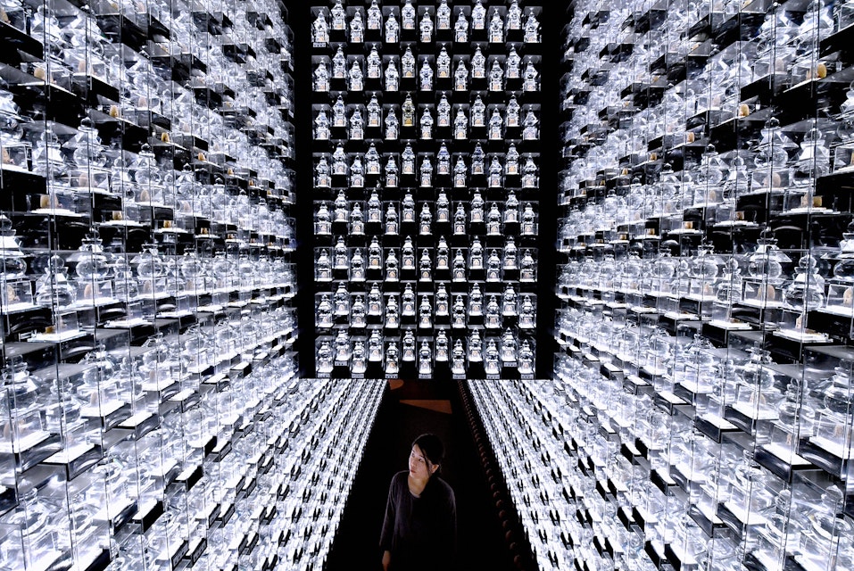 TOKYO, JAPAN - MARCH 07:     Some 10,000 crystal 'Gorinto', five-rings tower is arranged at the 'Corridor of Pray' at Fukagawa Fudodo Temple on March 7, 2017 in Tokyo, Japan. (Photo by The Asahi Shimbun via Getty Images)
668504212
