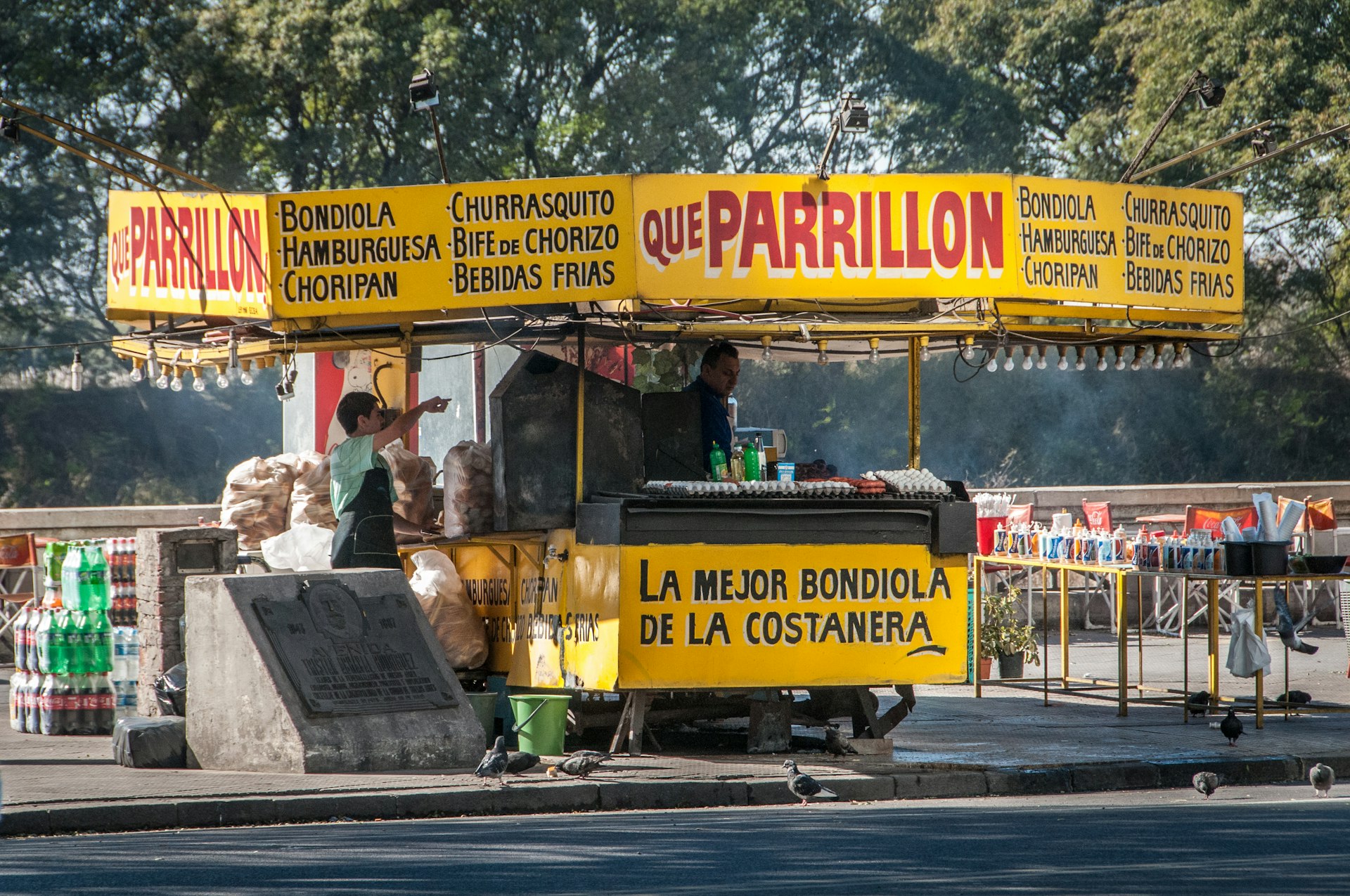 A parrilla or barbecue street food cart in the Puerto Madero district of Buenos Aires, Argentina