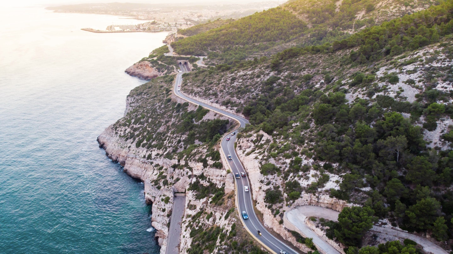 Garraf coast is a dangerous road between the cliffs over the sea with curves and extreme terrain in the south of Barcelona.
993669212
Getty, RFC, Aerial View, Nature, Outdoors, Plant, Road, Sea, Water