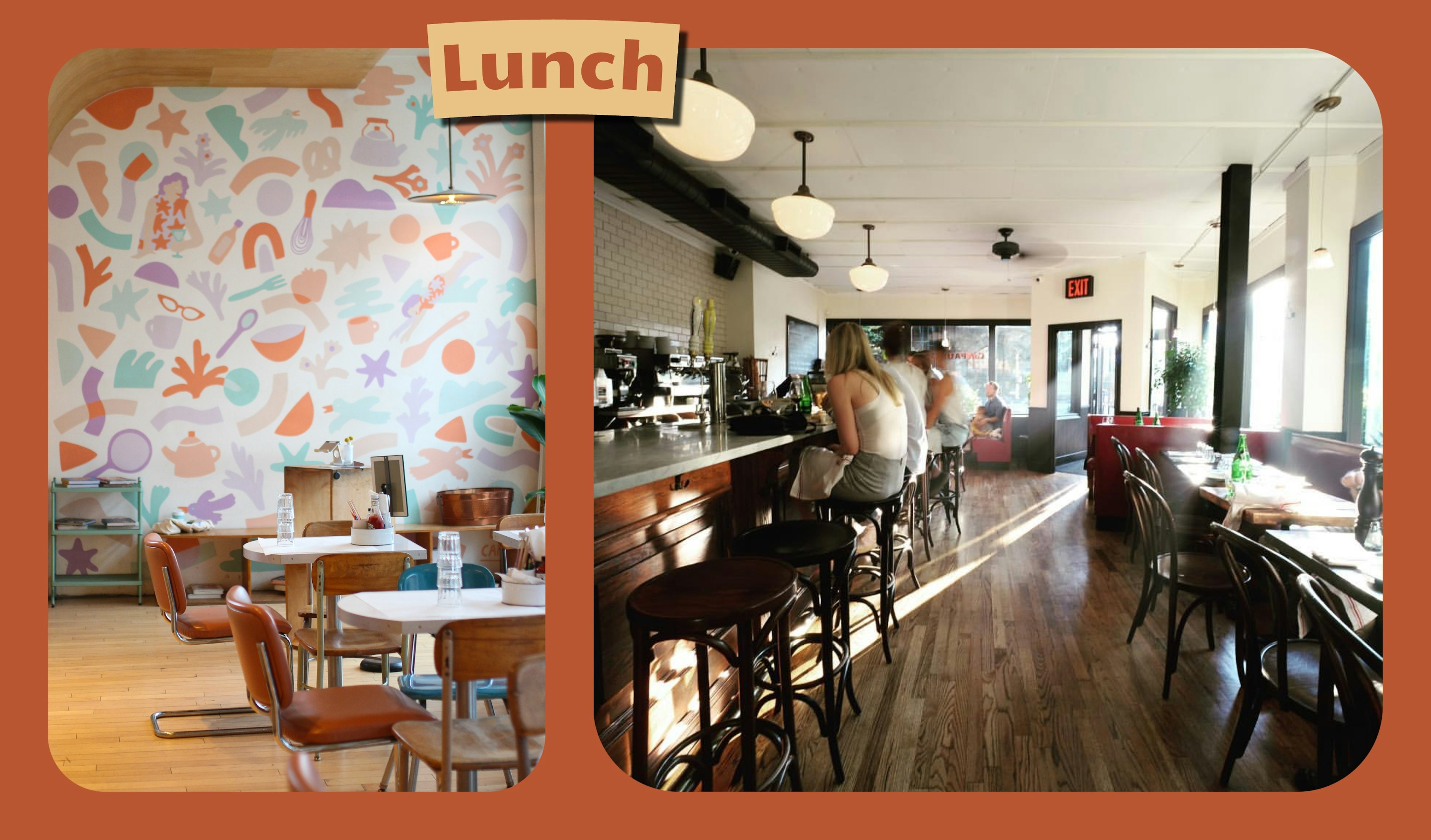 Collage of interior shots of Gertie and Café Paulette