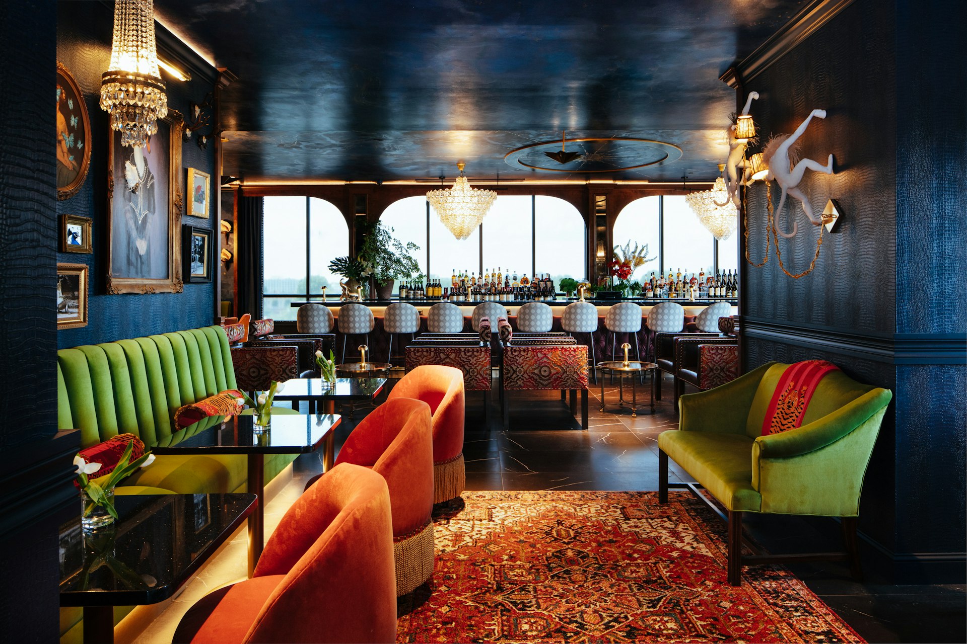The interior of Tiger & Peacock, the rooftop bar at The Memphian hotel, Memphis, Tennessee, USA