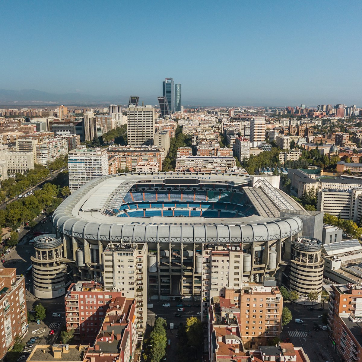Aerial view of Santiago Bernabeu stadium in Madrid