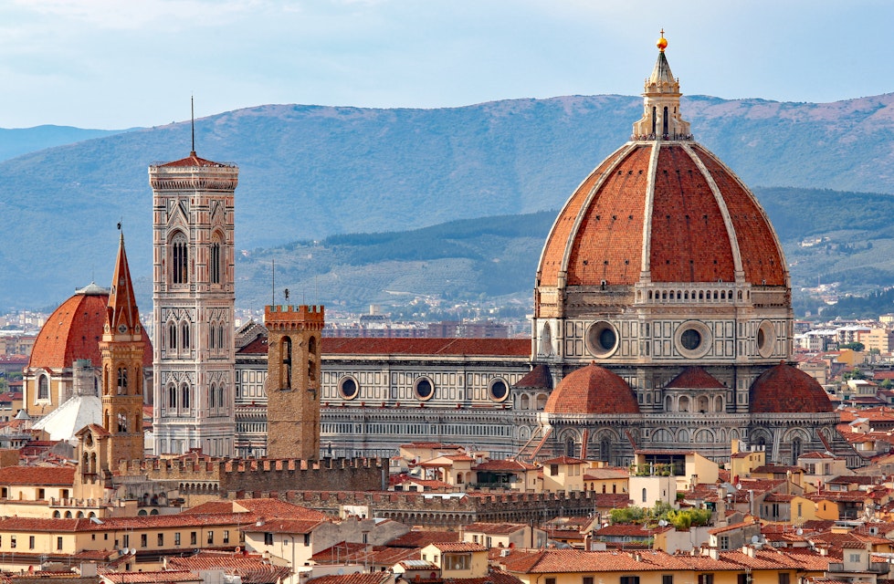FLORENCE in Italy with the great dome of the Cathedral called Duomo di Firenze.