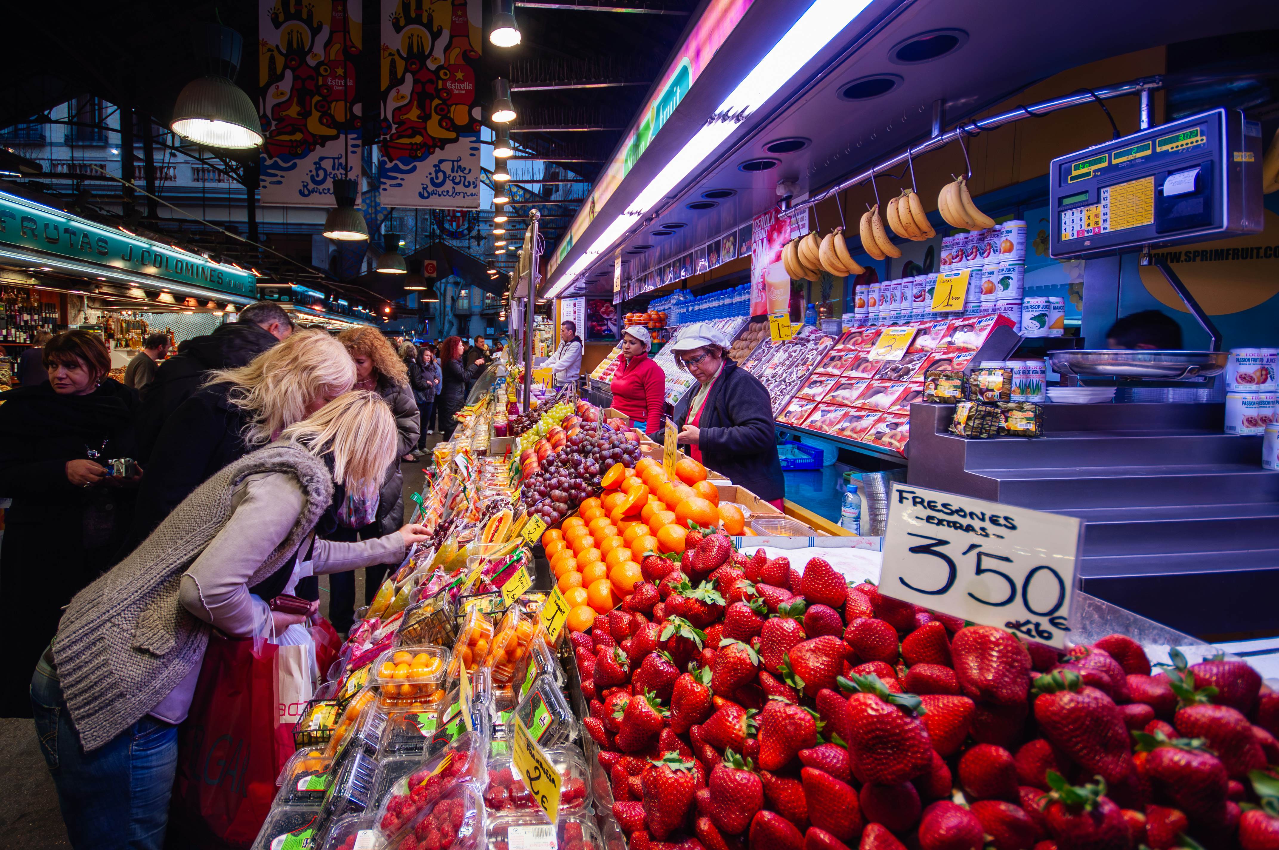 Locals shop in Mercat de Santa Caterina market in famous la rambla area of Barcelona