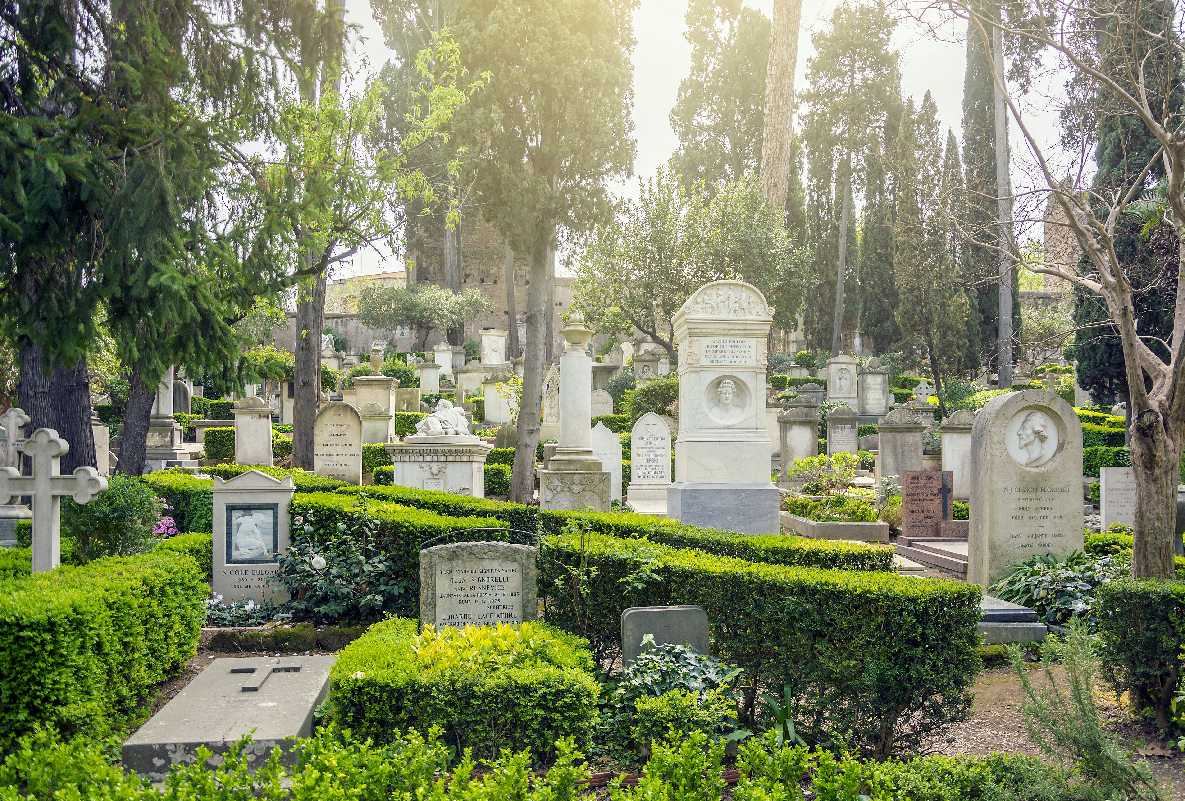 The Cimitero Acattolico ("Non-Catholic Cemetery") of Rome. It is the final resting place of non-Catholics including but not exclusive to Protestants or British people