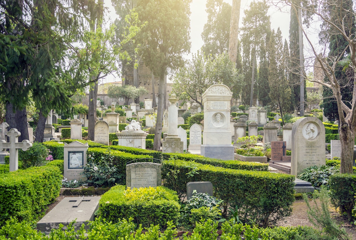 The Cimitero Acattolico ("Non-Catholic Cemetery") of Rome. It is the final resting place of non-Catholics including but not exclusive to Protestants or British people
