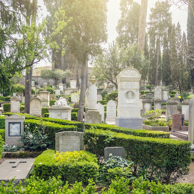 The Cimitero Acattolico ("Non-Catholic Cemetery") of Rome. It is the final resting place of non-Catholics including but not exclusive to Protestants or British people