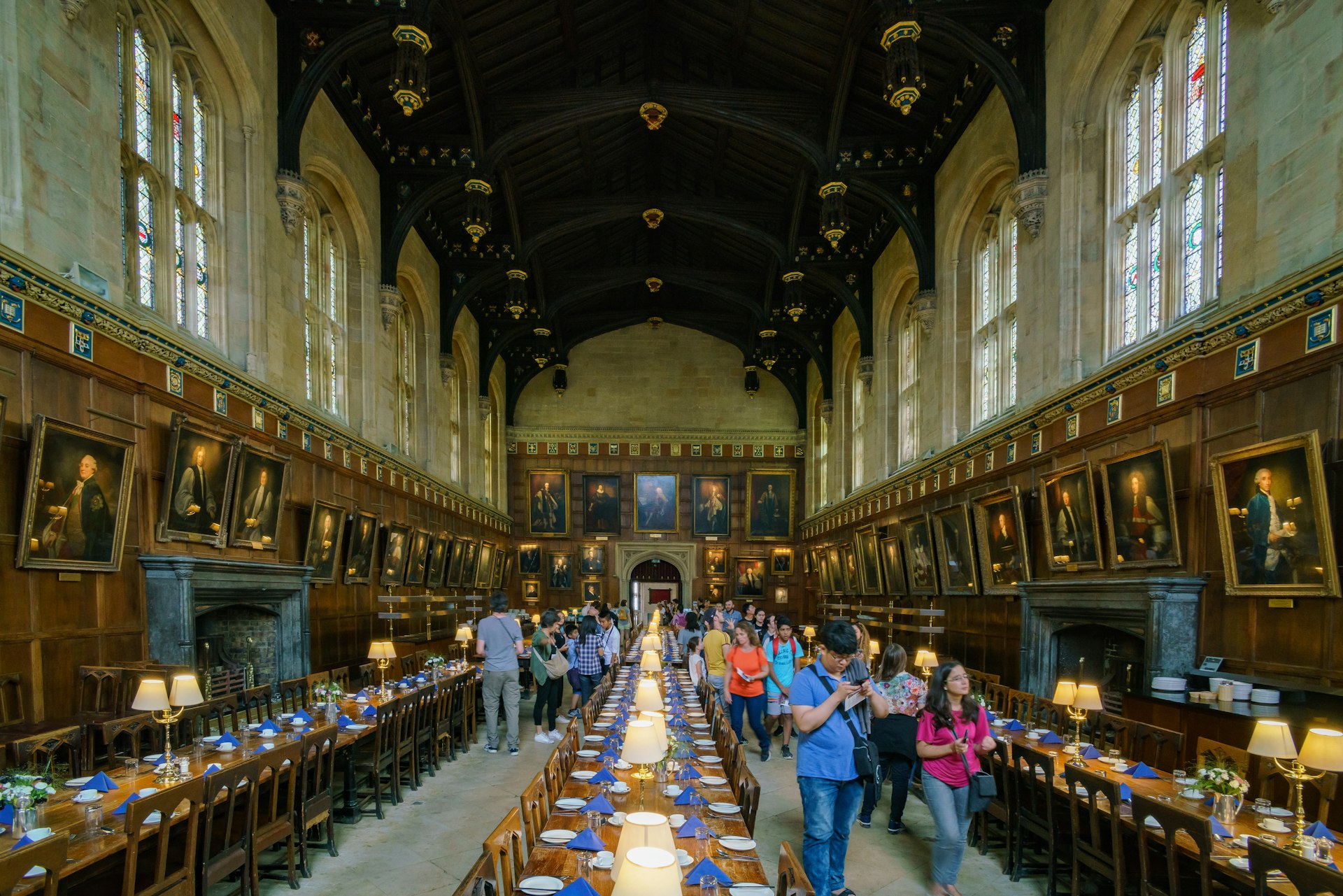 Vista interior do famoso Grande Salão no Christ Church College, Oxford, Oxfordshire, Inglaterra, Reino Unido