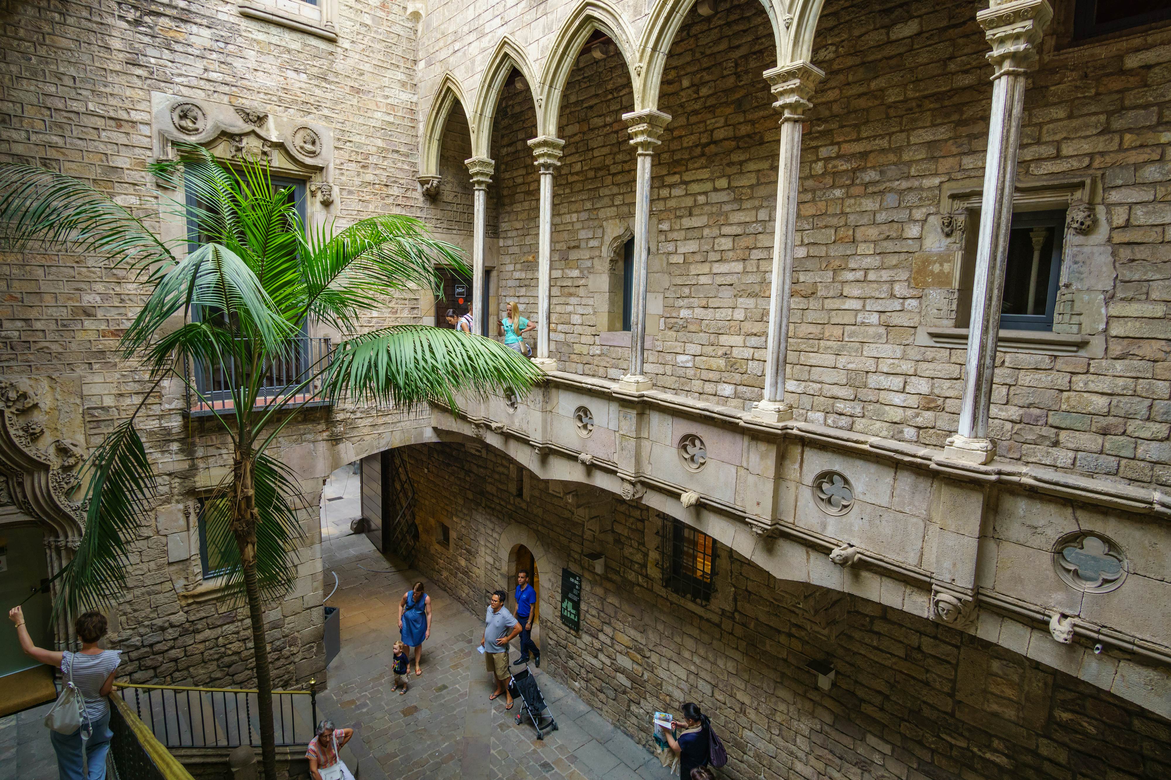 BARCELONA SPAIN EUROPE,: Inner courtyard of the famous Museu Picasso in Barcelona Catalonia Spain. Located in La Ribera district, it hosts the widest collections of artworks by Pablo Picasso