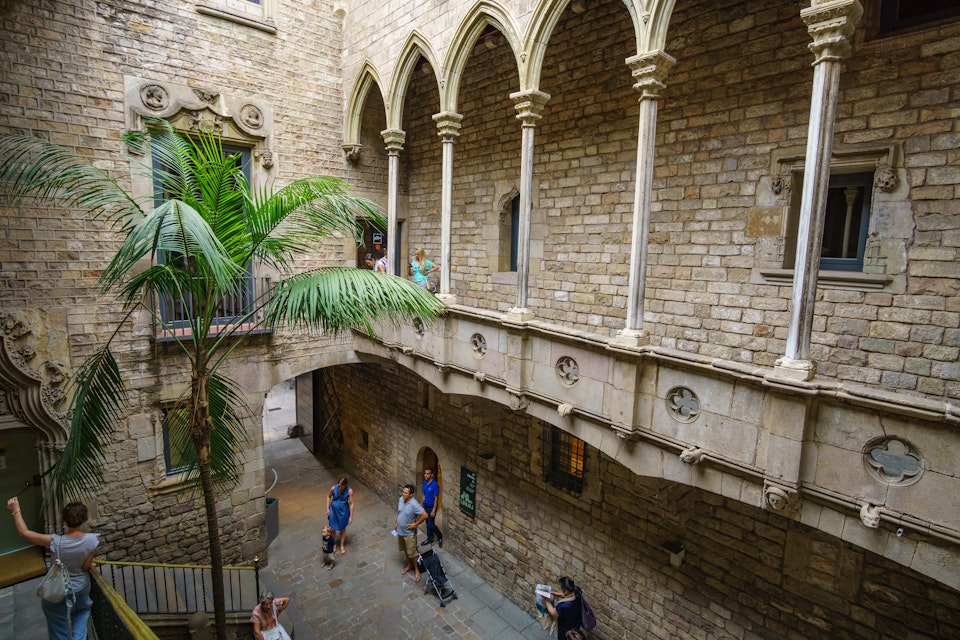 BARCELONA SPAIN EUROPE,: Inner courtyard of the famous Museu Picasso in Barcelona Catalonia Spain. Located in La Ribera district, it hosts the widest collections of artworks by Pablo Picasso