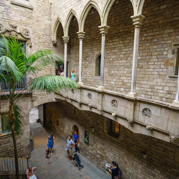 BARCELONA SPAIN EUROPE,: Inner courtyard of the famous Museu Picasso in Barcelona Catalonia Spain. Located in La Ribera district, it hosts the widest collections of artworks by Pablo Picasso