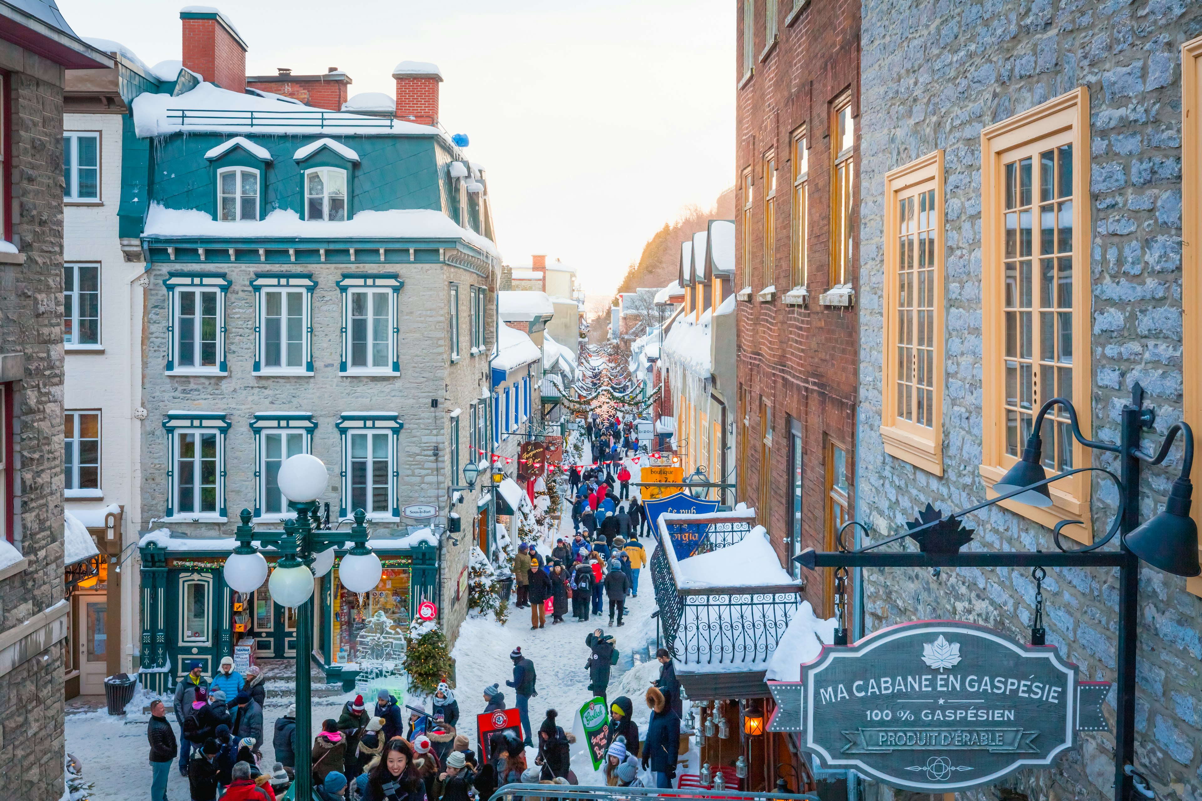 Cityscape of Petit Champlain street from Casse-Cou (literally breakneck stairs), Québec City, Québec, Canada