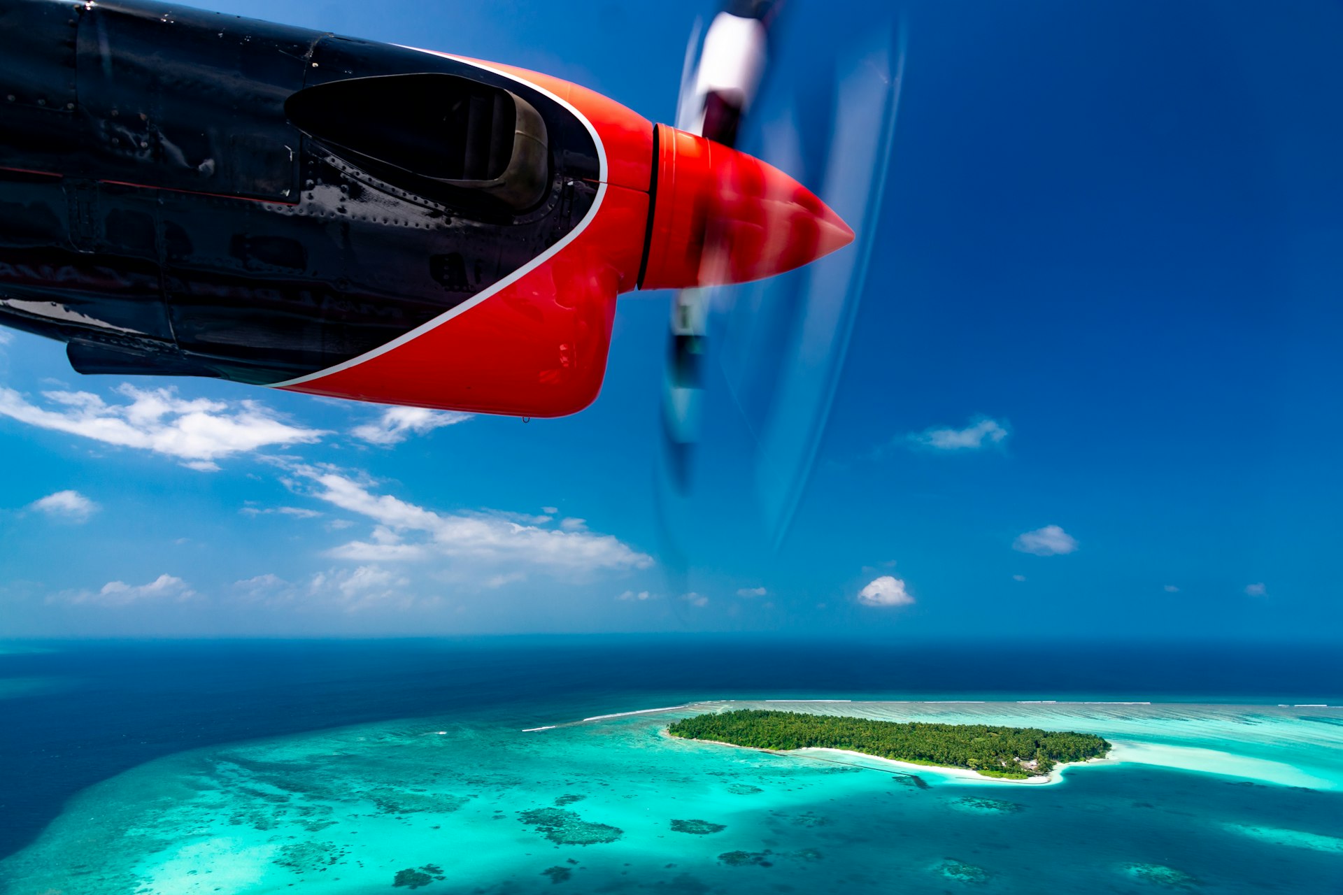 Flying over Dhaalu Atoll, Maldives