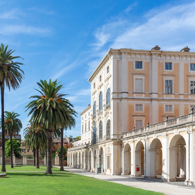 Rome, Lazio, Italy, 9th of August 2023, A landscape of Gallerie Nazionali di Arte Antica (Palazzo Corsini alla Lungara) with its garden.