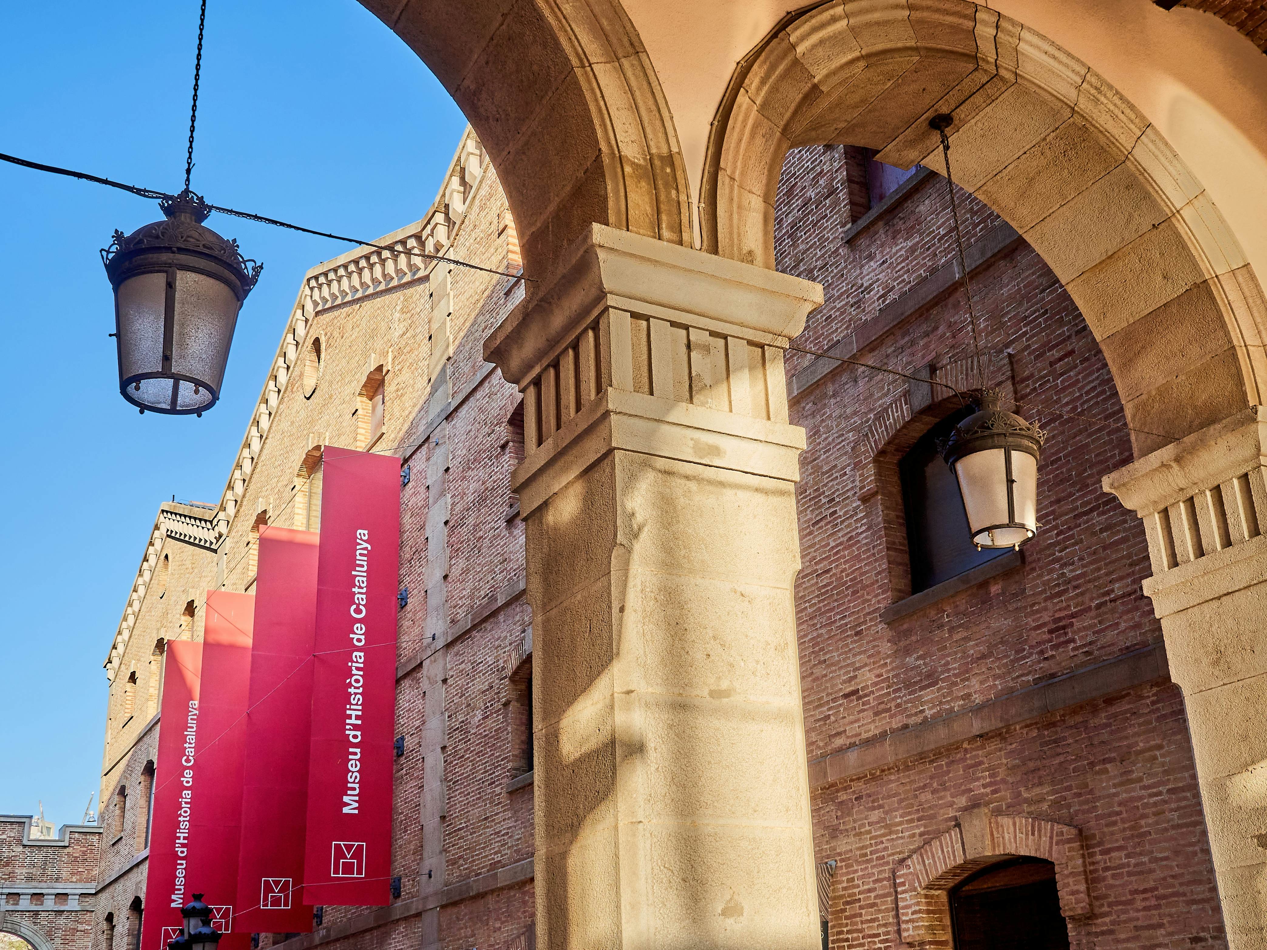 Barcelona, Spain - January 21, 2024: Palau de Mar, a former port warehouse that houses the Museum of the History of Catalonia (Museu d’Història de Catalunya in Catalan). Port Vell, Barcelona, Spain