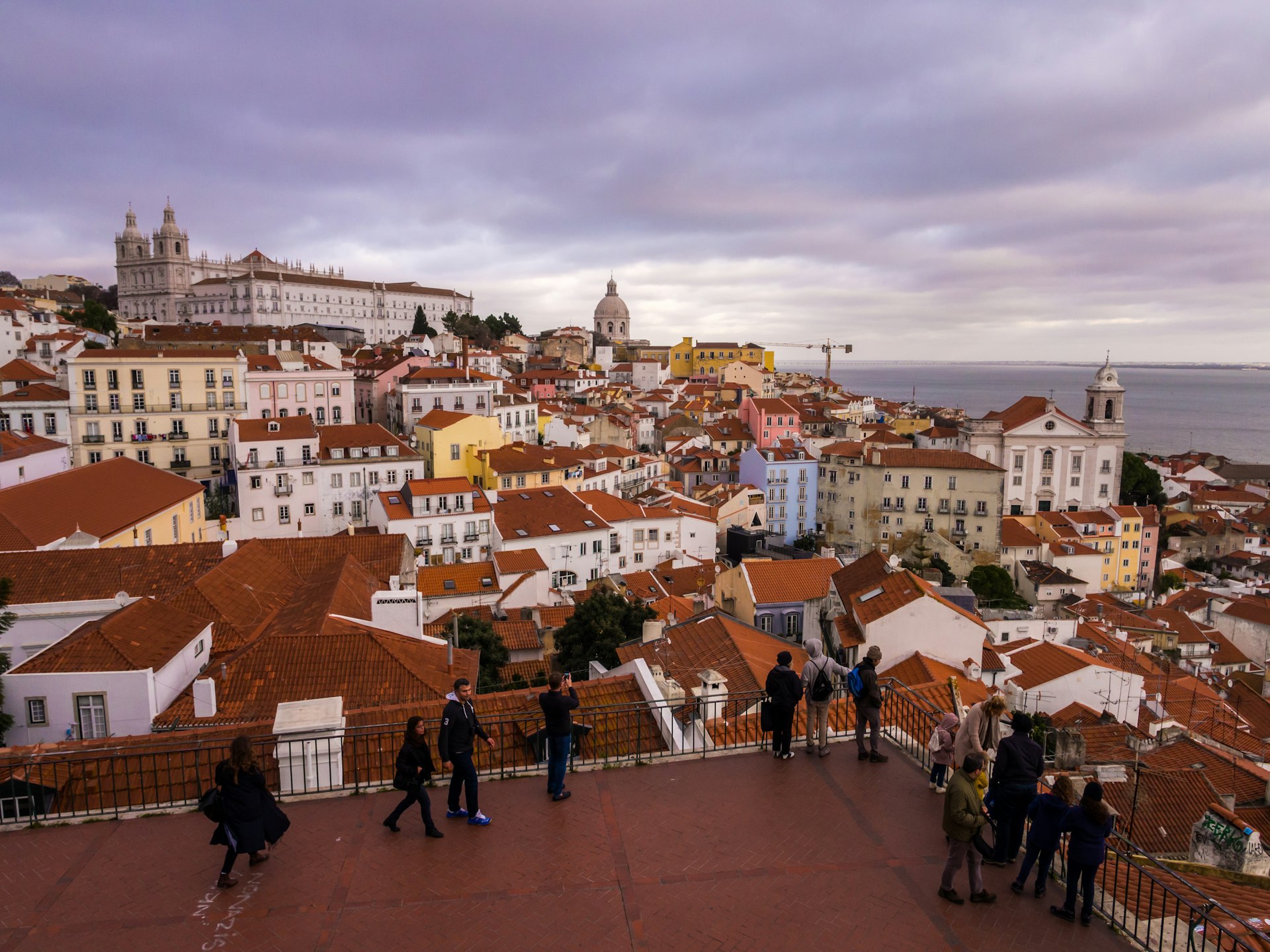 A view of the cityscape at sunset, Portas do Sol, Lisbon, Portgual