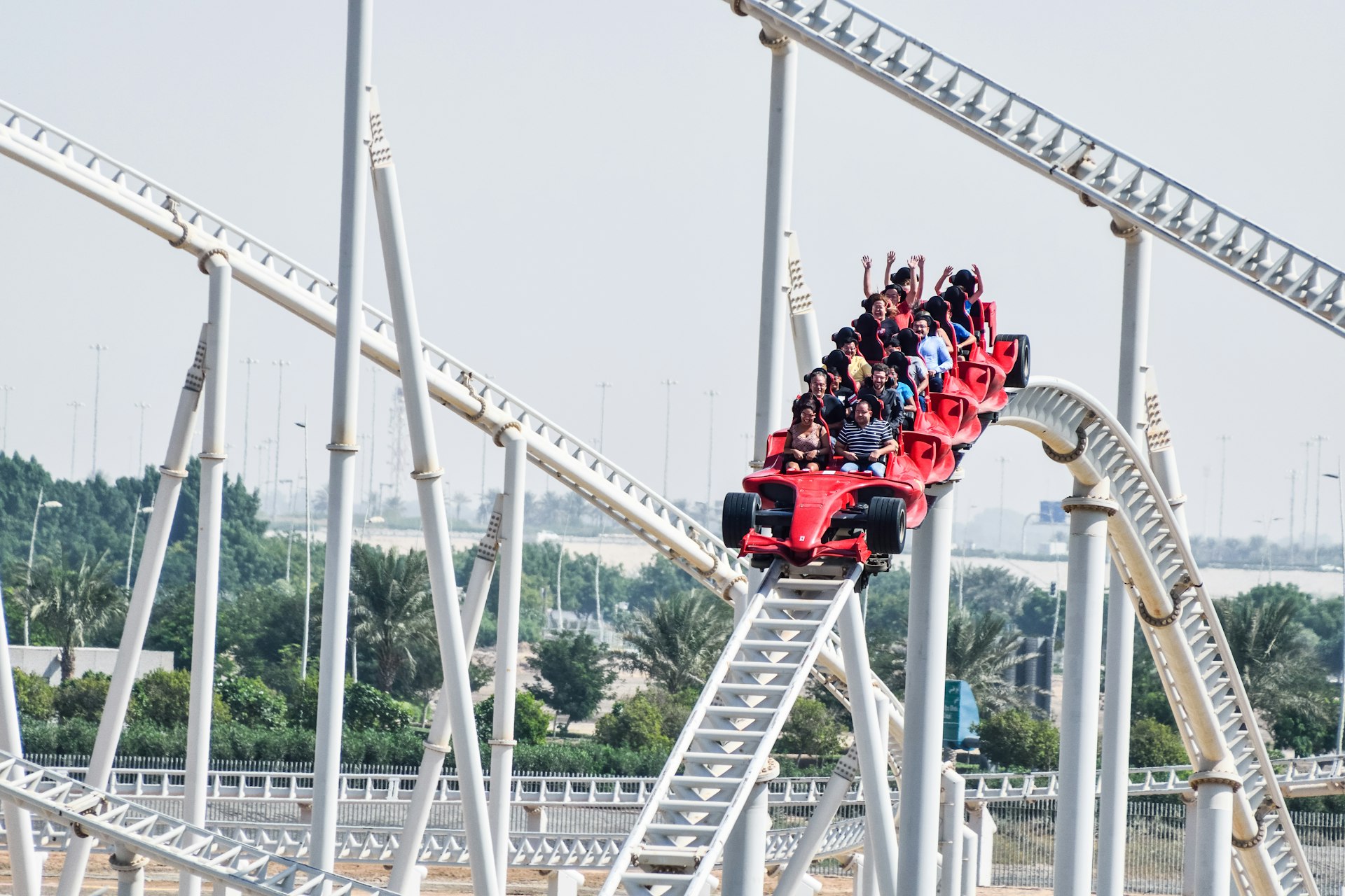 Formula Rossa, the fastest roller coaster in the world, at Ferrari World, Yas Island, Abu Dhabi, United Arab Emirates