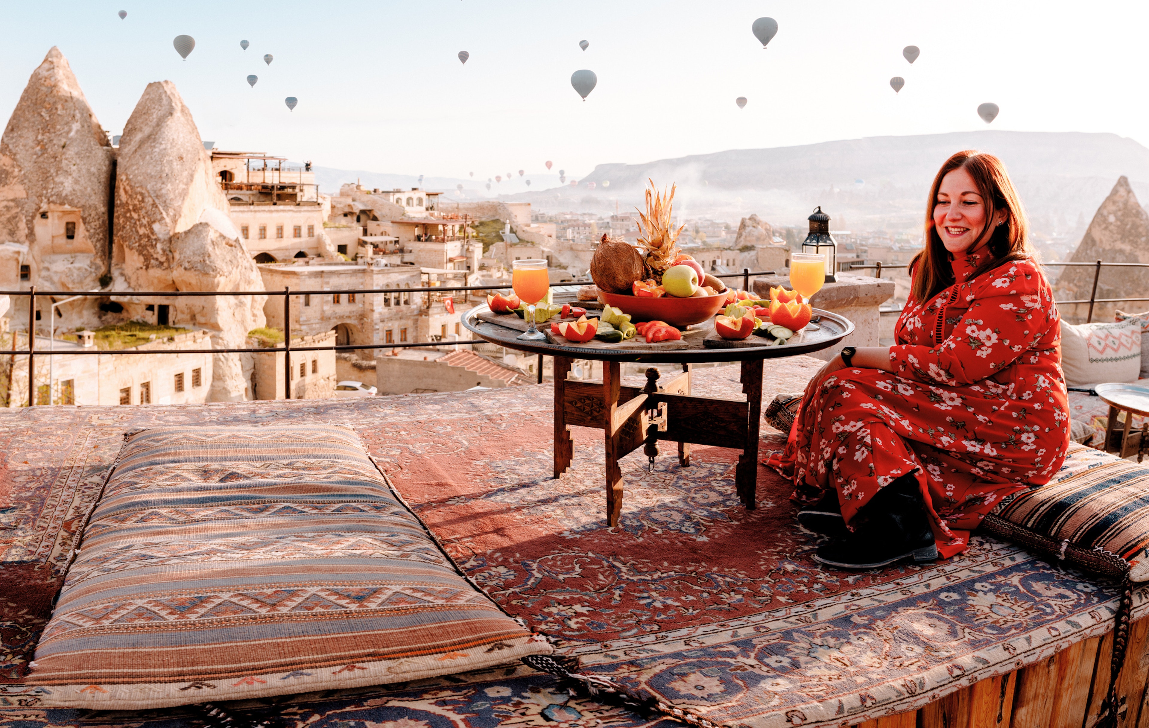 The landscape of  Cappadocia and its horizon filled with hot air balloons is one of the most iconic sights in Turkey