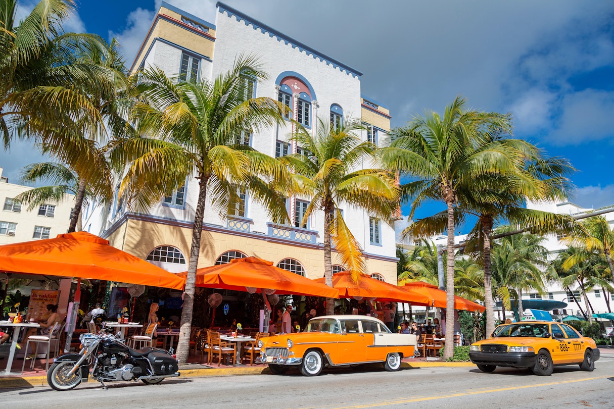 Taxis on Miami's Ocean Drive in South Beach. Alamy 