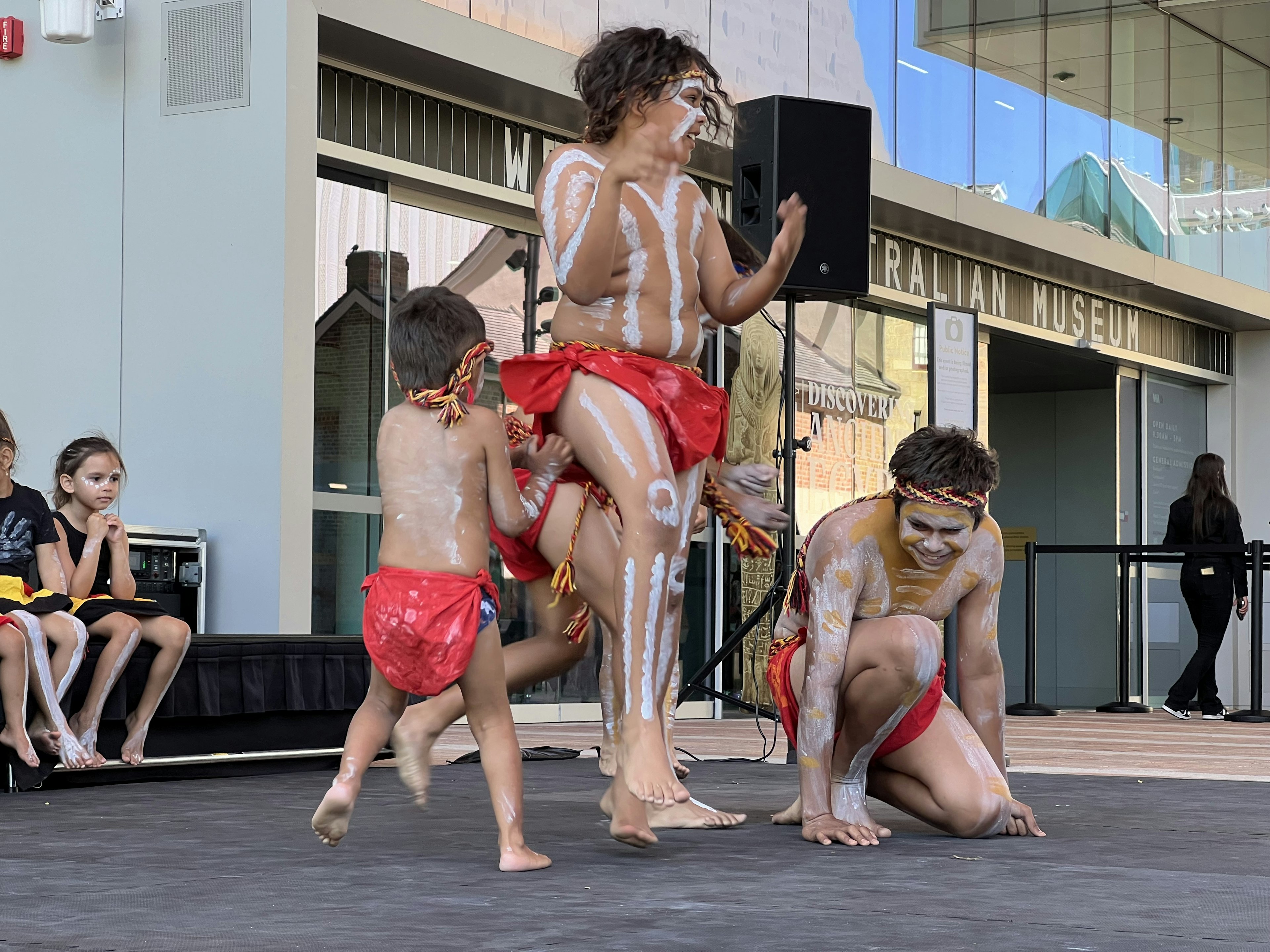 A First Nations cultural performance outside Boola Bardip