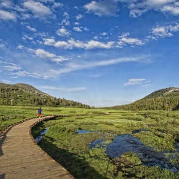 Keri Oberly follows the wooden path leading to the trail, while out for her evening exercise in Lake Tahoe, Nevada.
106795402
boardwalk, cloud, color image, copy space, day, exercising, footpath, full length, healthy lifestyle, horizontal, incline village, lake tahoe, landscape, leisure activity, motion, nevada, on the move, one person, outdoors, photography, rear view, running, scenics, selective focus, swamp, travel, travel destinations, usa, unrecognizable person, vitality, water
Tahoe Meadows Ophir Creek Trailhead