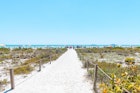 Bowman's beach at Sanibel Island with sandy trail, path, walkway, fence, many people, crowd in distance, crowded coast, coastline shelling, looking for shells
1163242073