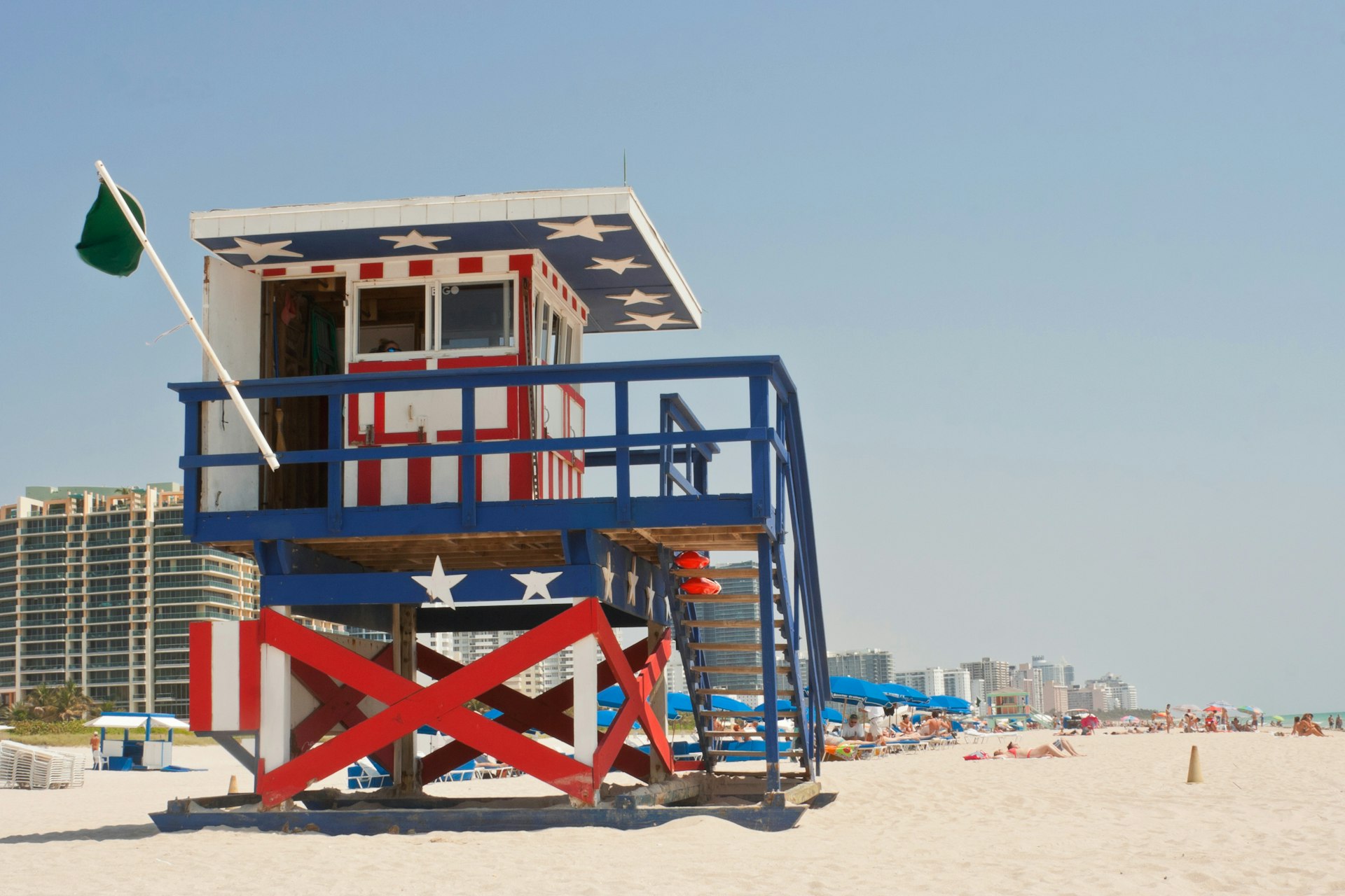 A lifeguard station on the beach in Miami Beach, Florida, USA