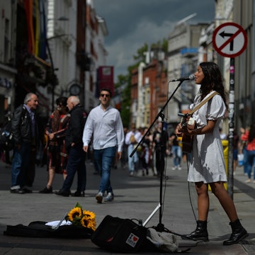 Musician and singer Emmeline Gracie performing on Grafton Street in Dublin..On Monday, 05 July 2021, in Dublin, Ireland (Photo by Artur Widak/NurPhoto via Getty Images)
1233838772
art culture and entertainment, busker, busking, delta covid-19, dublin - ireland, emmeline gracie, lifestyle, stunning, daily life, difficult time, performing, restrictions, singers performance, singer emmeline gracie, artur widaknurphoto, dublin