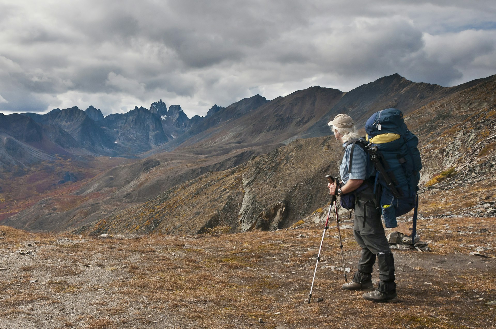A male hiker on Grizzly Lake Trail, Tombstone Territorial Park, Yukon, Canada