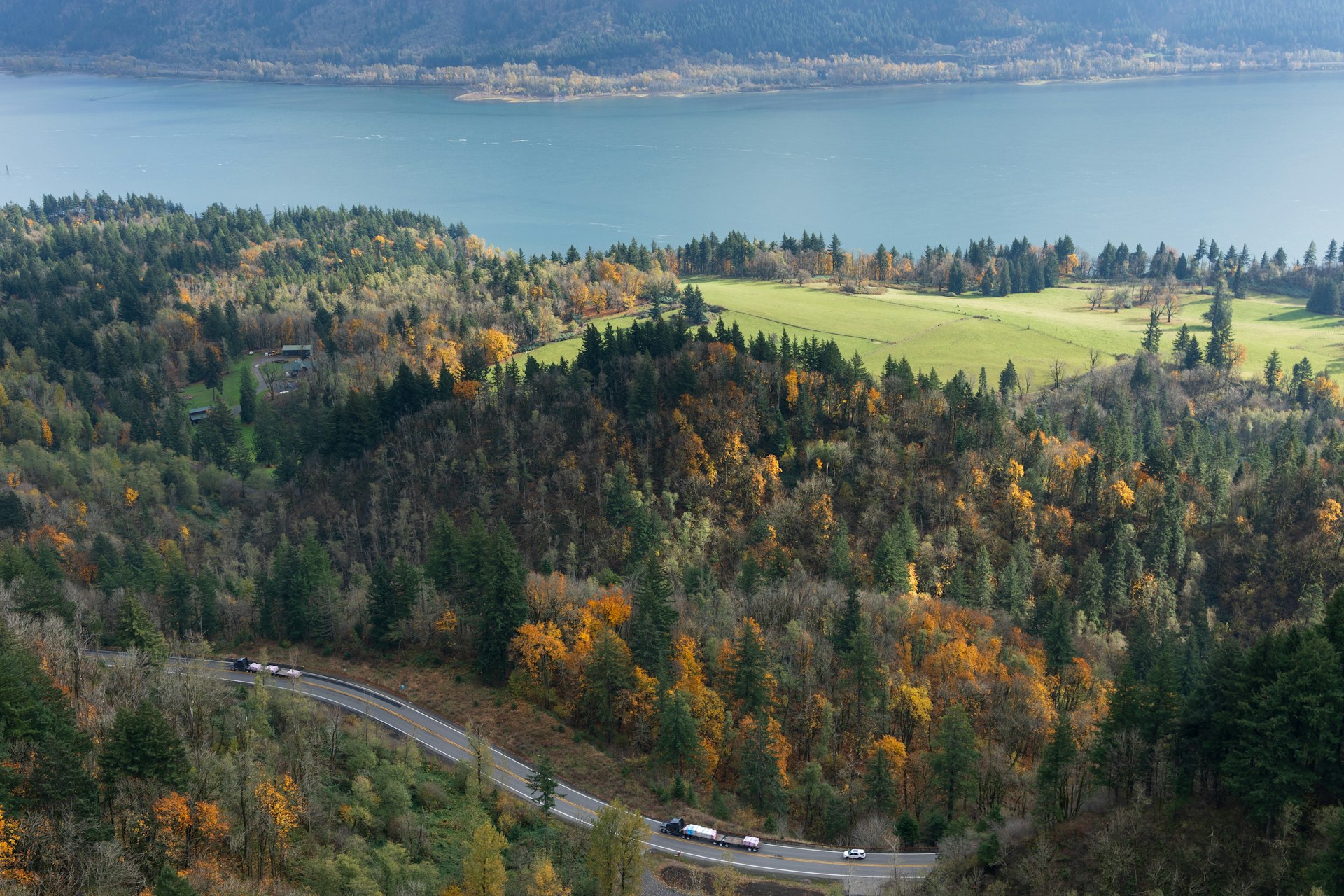 A view of Hwy 14 in at the Columbia River Gorge, Washington, USA