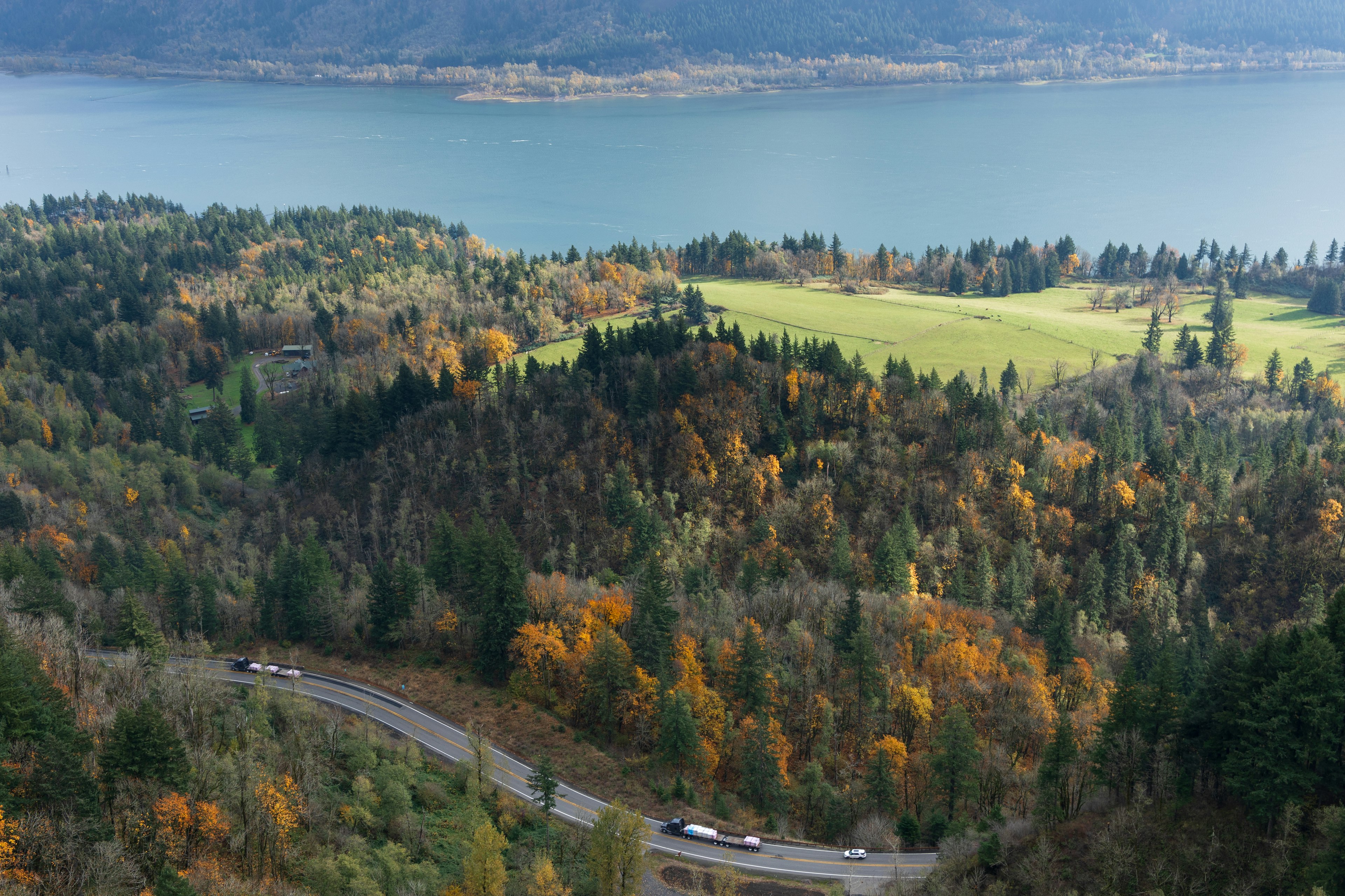 A view of Hwy 14 in at the Columbia River Gorge, Washington, USA