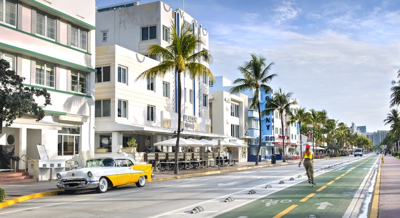 Art Deco styled hotels and  businesses along Ocean Boulevard in South Beach, a famous art deco neighborhood in Miami Beach, Florida.
1572067744