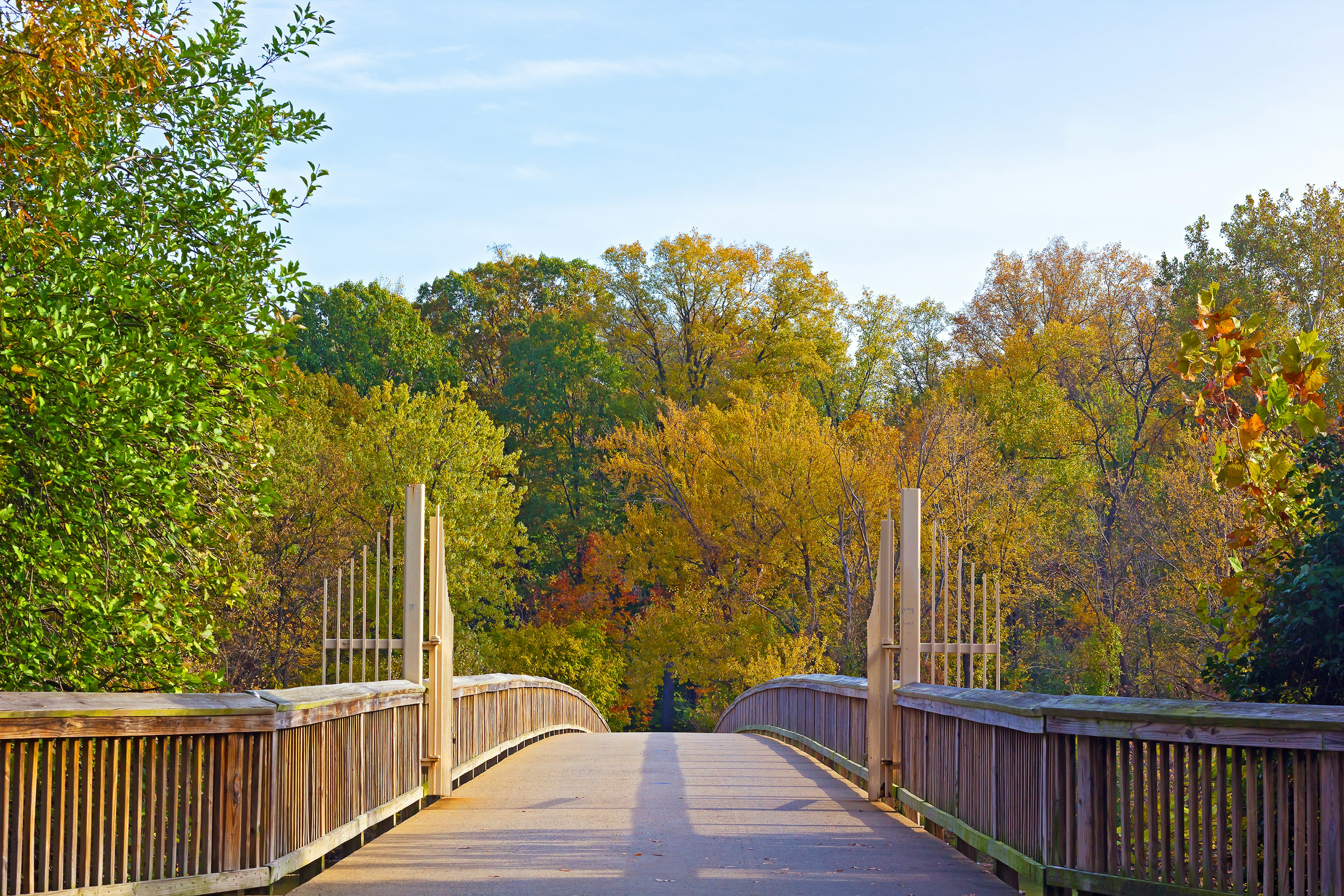 Theodore Roosevelt Island Park gates in fall.