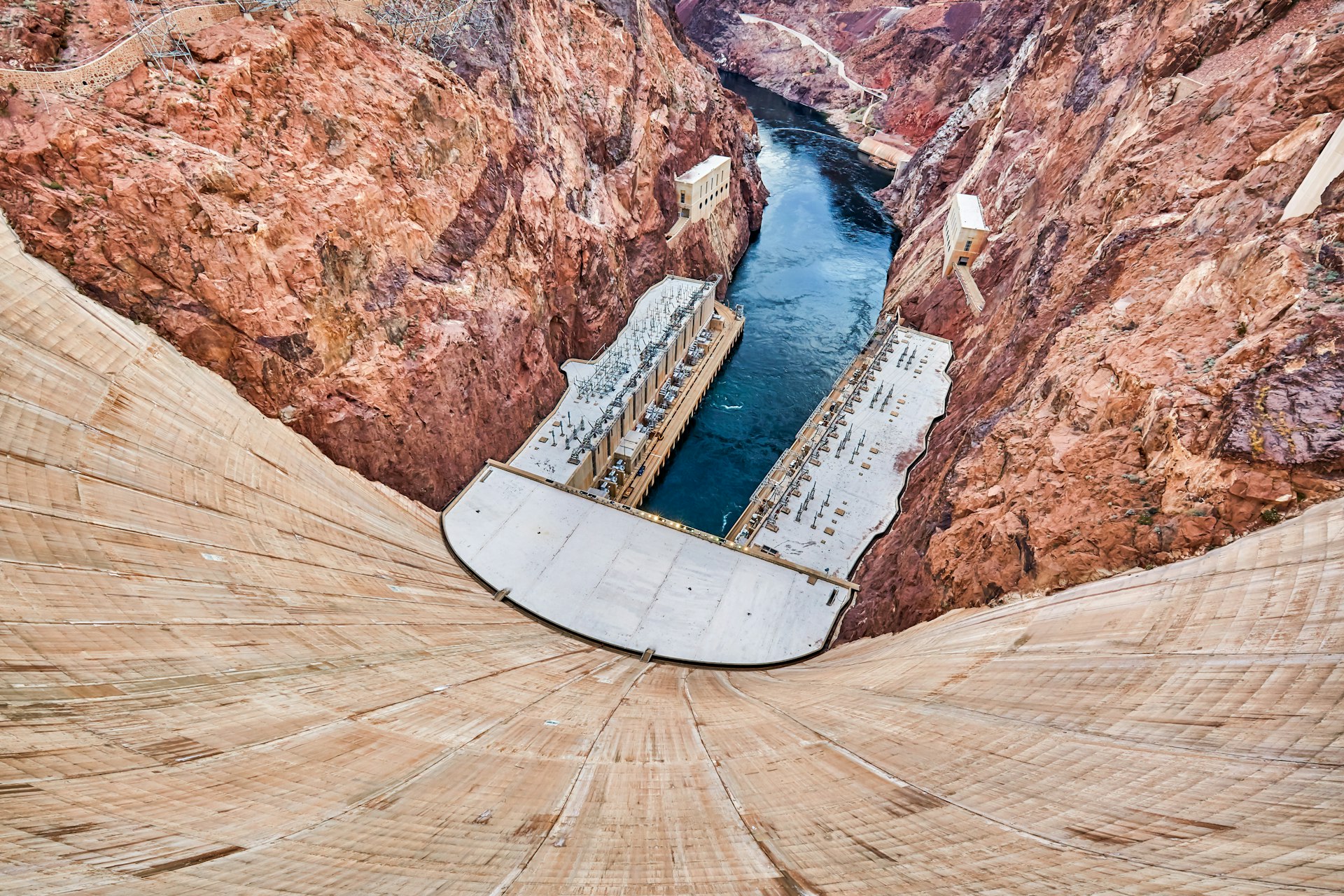 Concrete dam and spill way of the Hoover Dam on the Colorado River, Nevada, USA