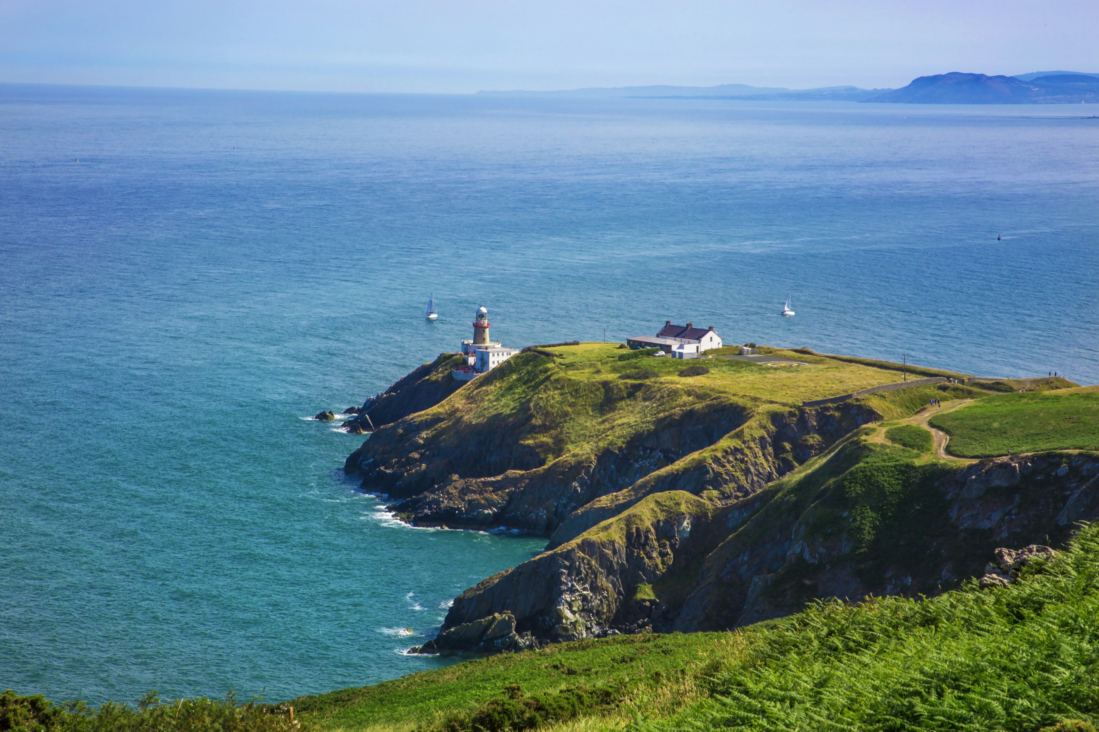 An aerial view of Howth Head with Baily Lighthouse, Dublin, Ireland