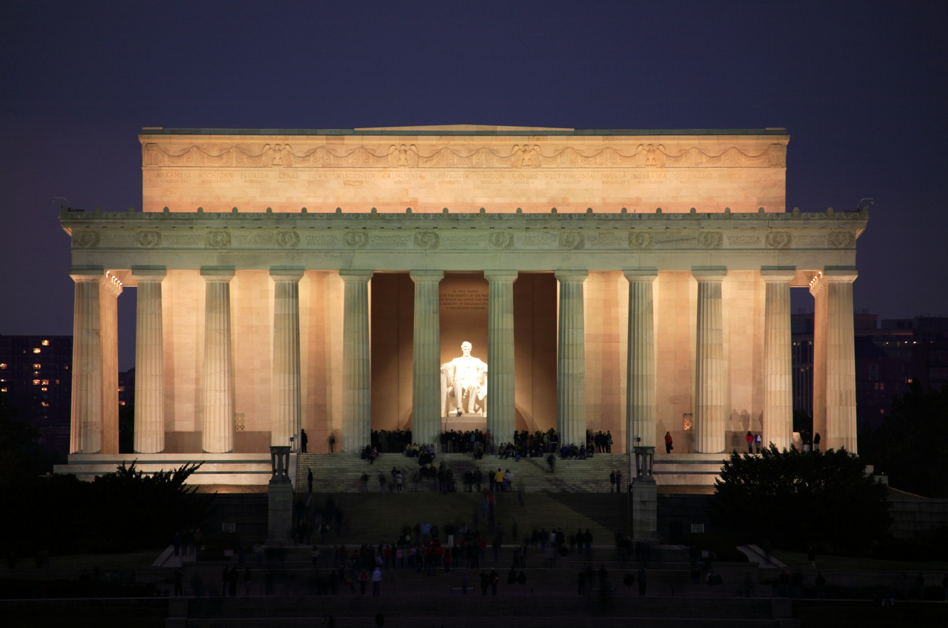 The Lincoln Memorial illuminated at night.