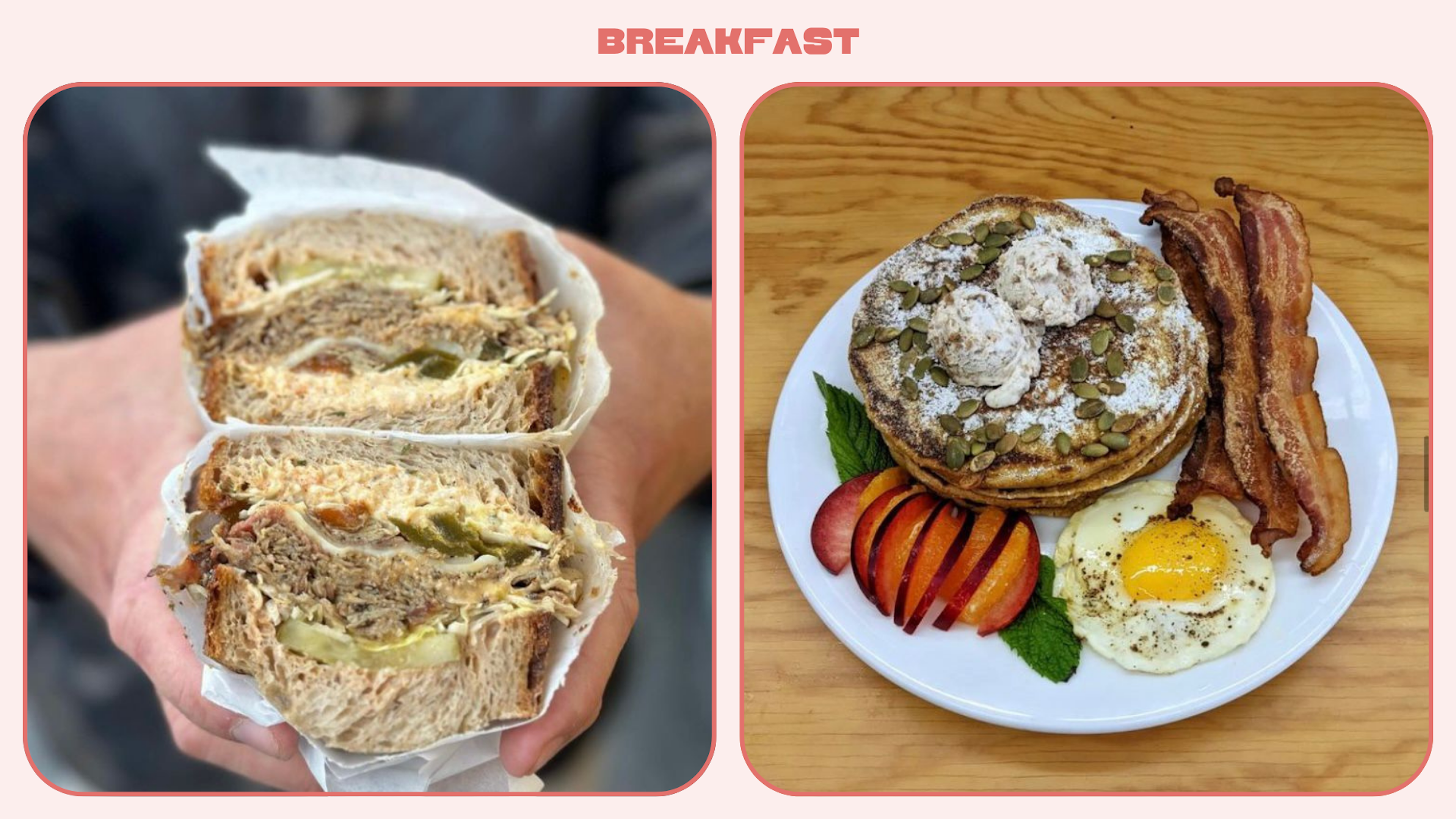 L: Sourdough sandwich; R: Sourdough pancakes from Rosalind Bakery